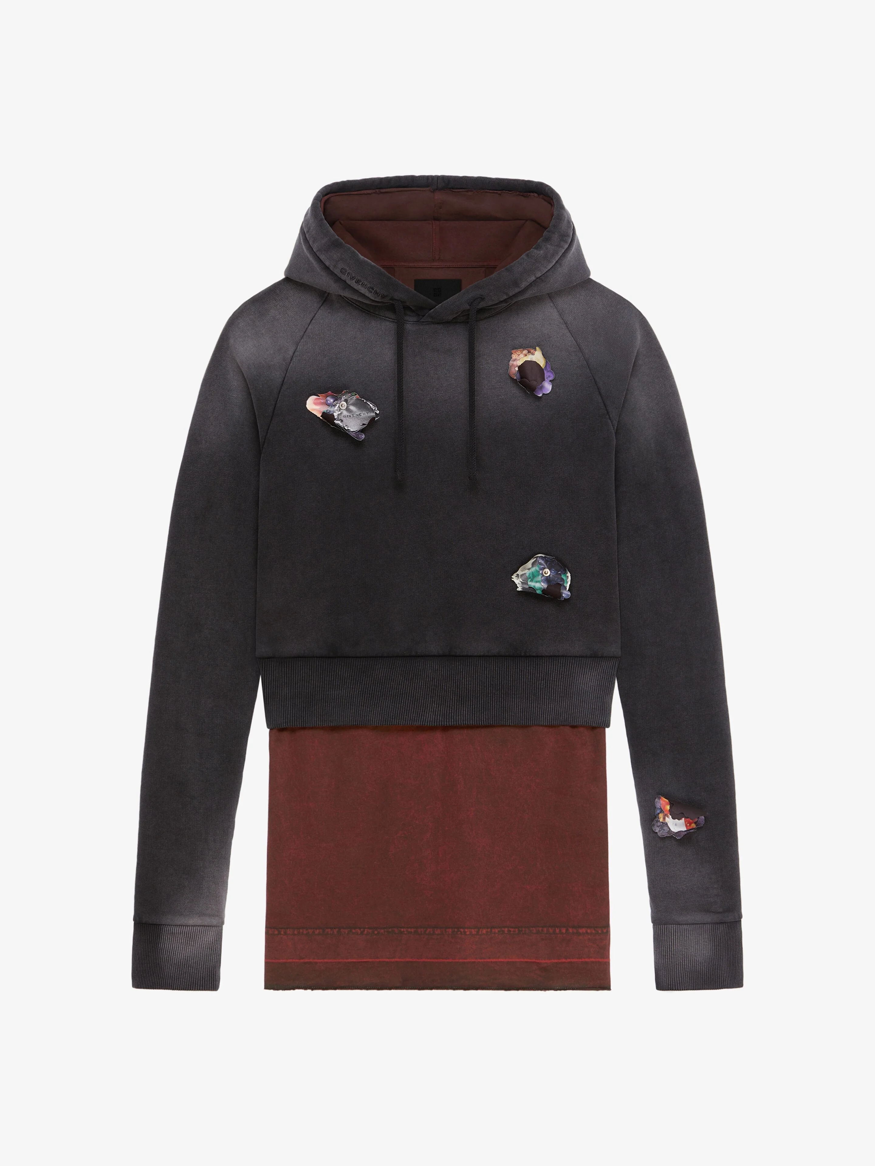 GIVENCHY MEN'S MULTICOLORED DISTRESSED LAYERED HOODIE