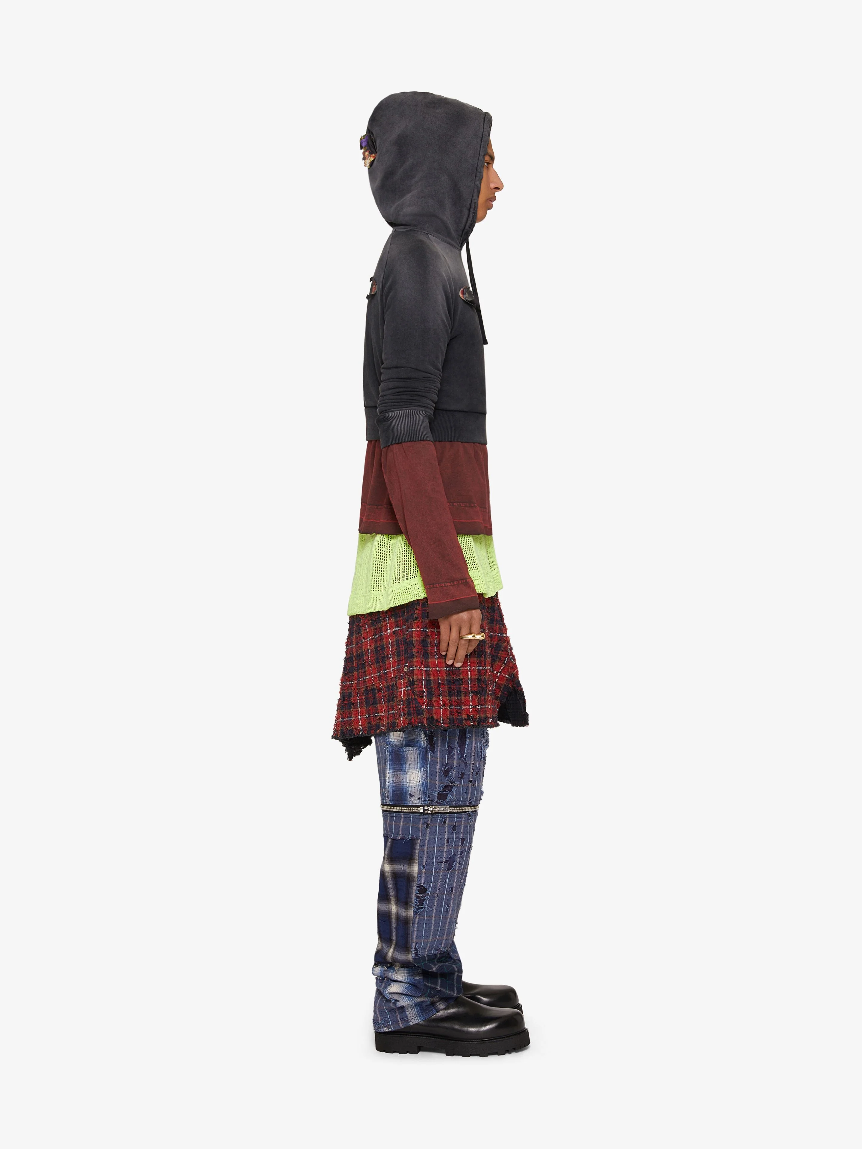 GIVENCHY MEN'S MULTICOLORED DISTRESSED LAYERED HOODIE - Image 3