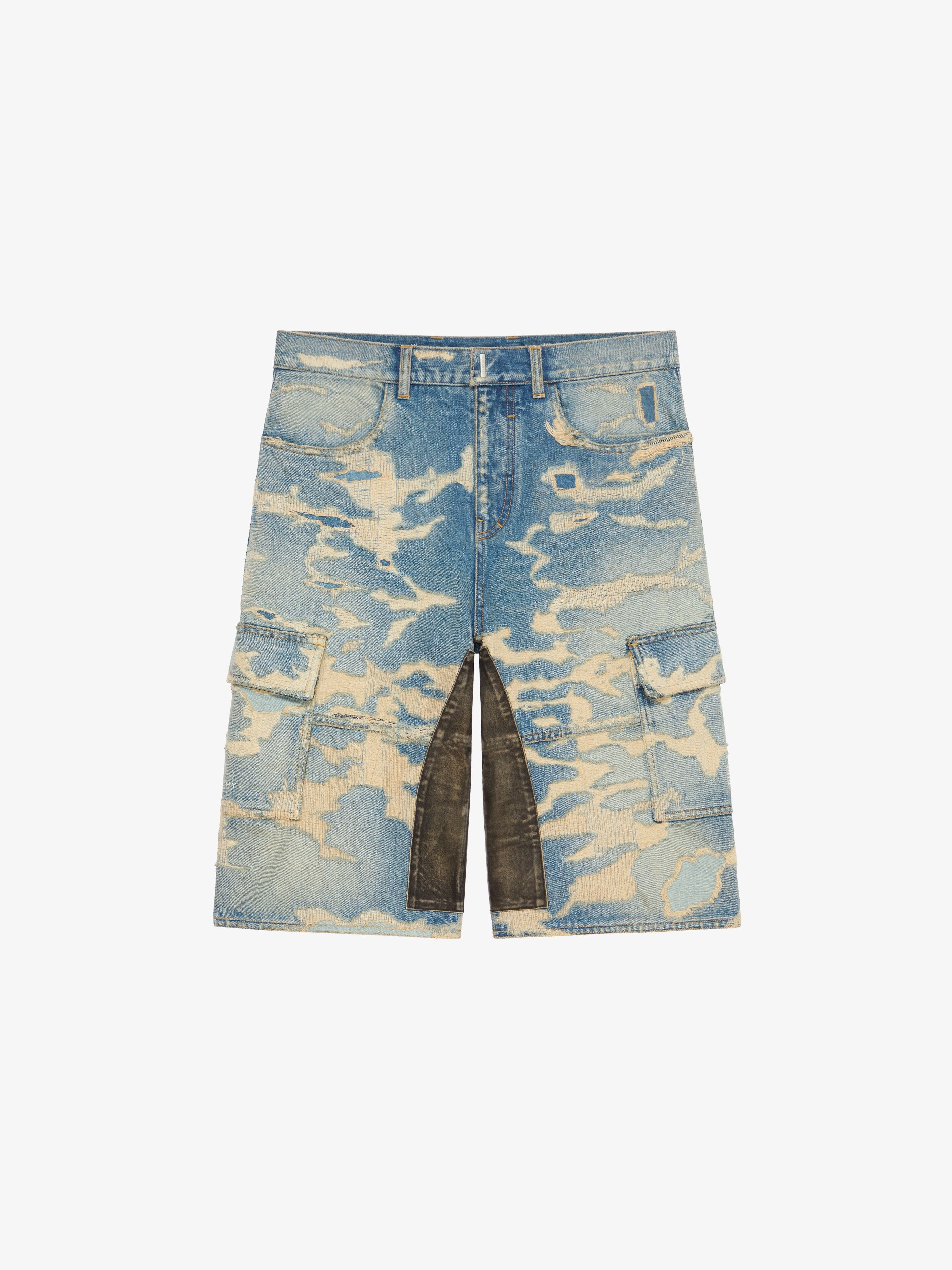 GIVENCHY MEN'S MEDIUM BLUE MULTICUT CARGO SHORTS
