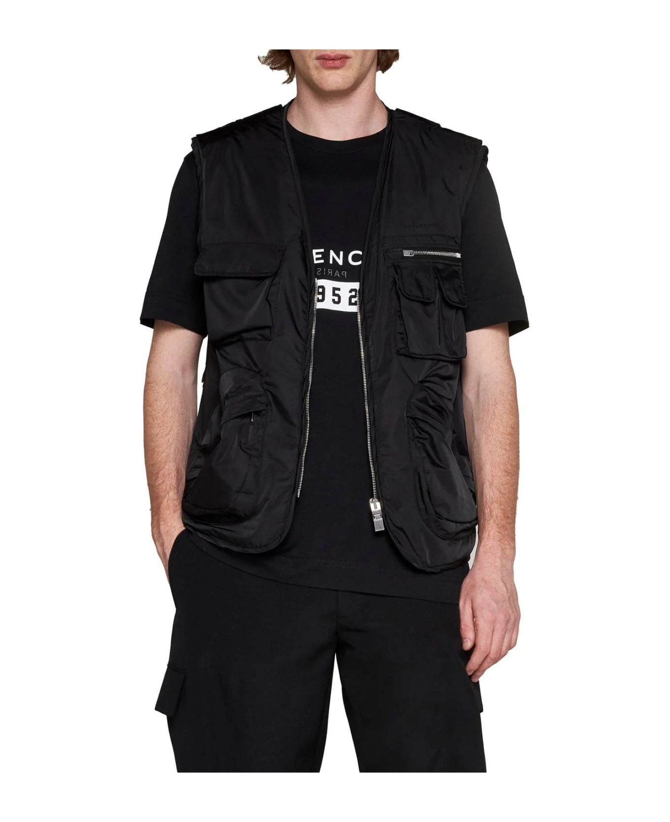 GIVENCHY MEN'S BLACK MULTIPOCKET SLEEVELESS VEST - Image 3