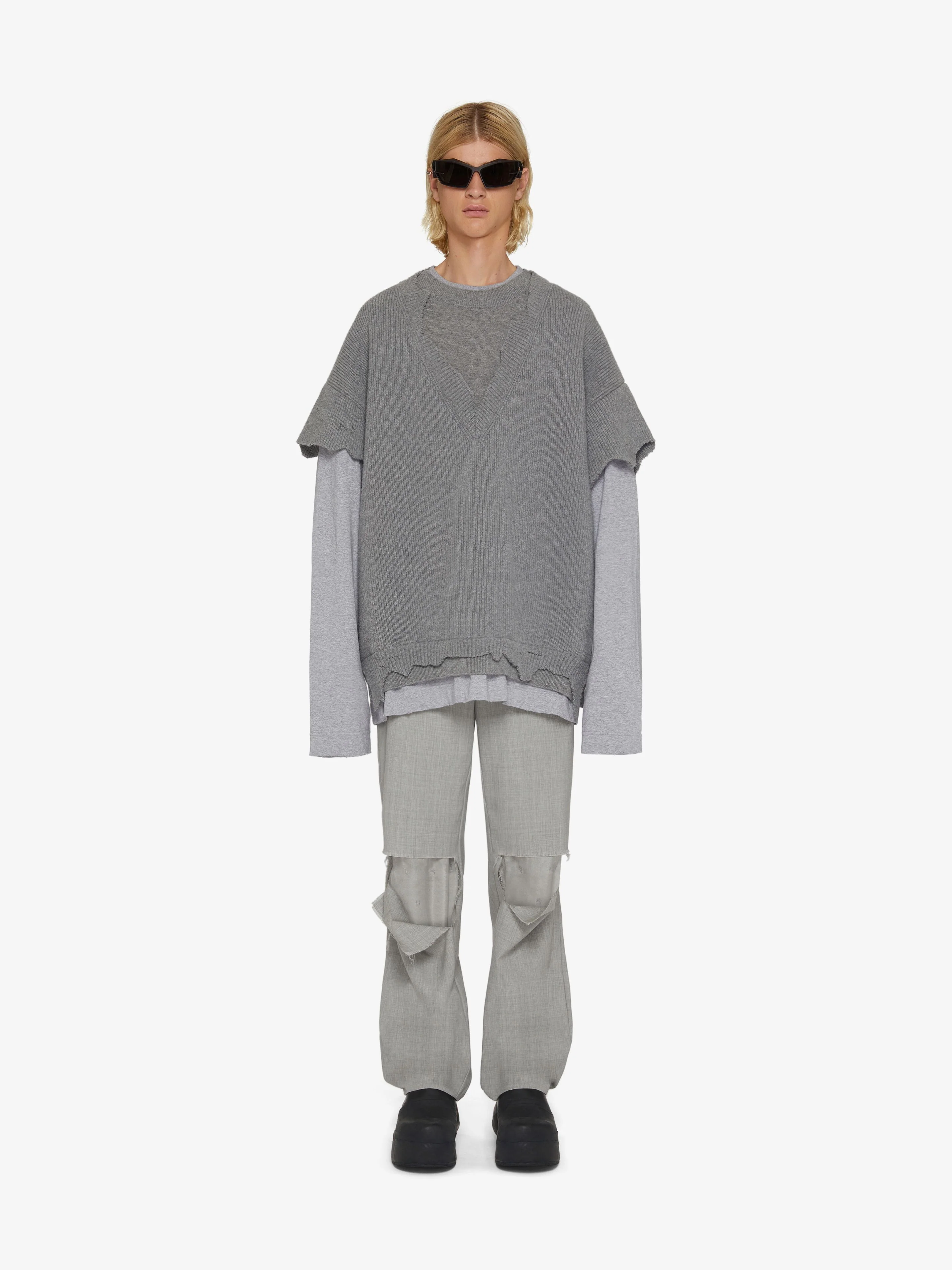 GIVENCHY MEN'S PEARL GREY DESTROYED STRAIGHT TROUSERS - Image 2