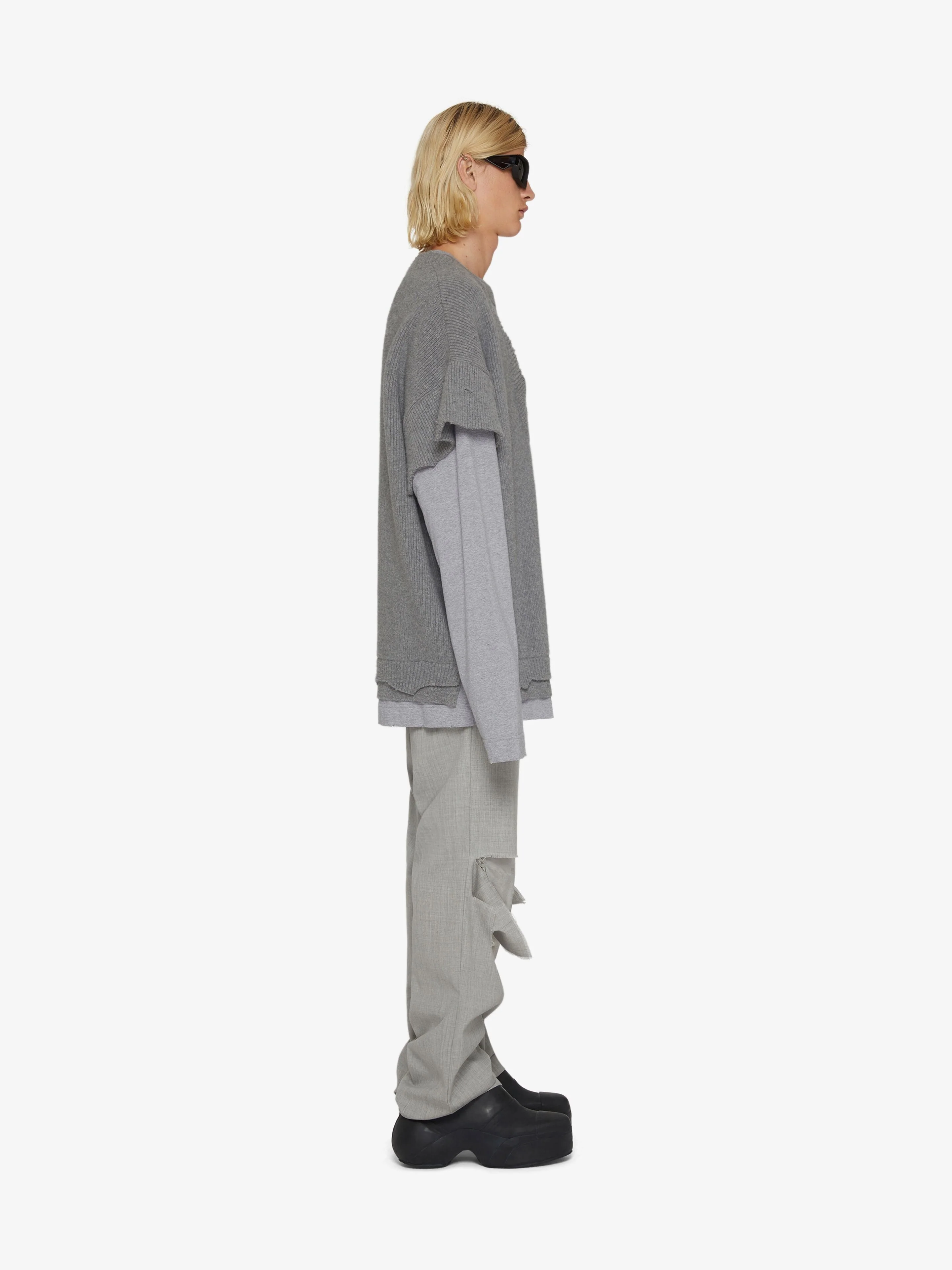 GIVENCHY MEN'S PEARL GREY DESTROYED STRAIGHT TROUSERS - Image 3