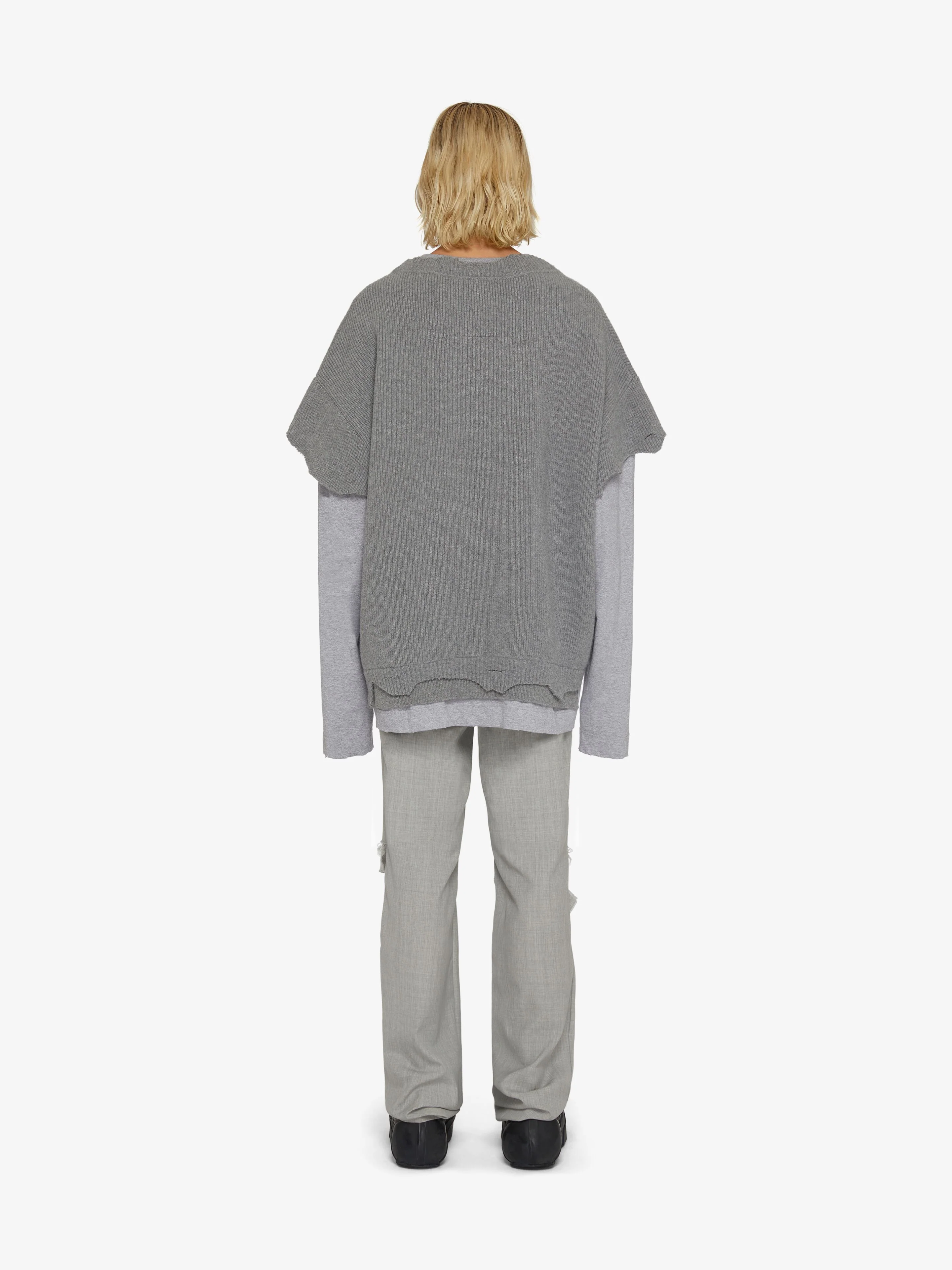 GIVENCHY MEN'S PEARL GREY DESTROYED STRAIGHT TROUSERS - Image 4