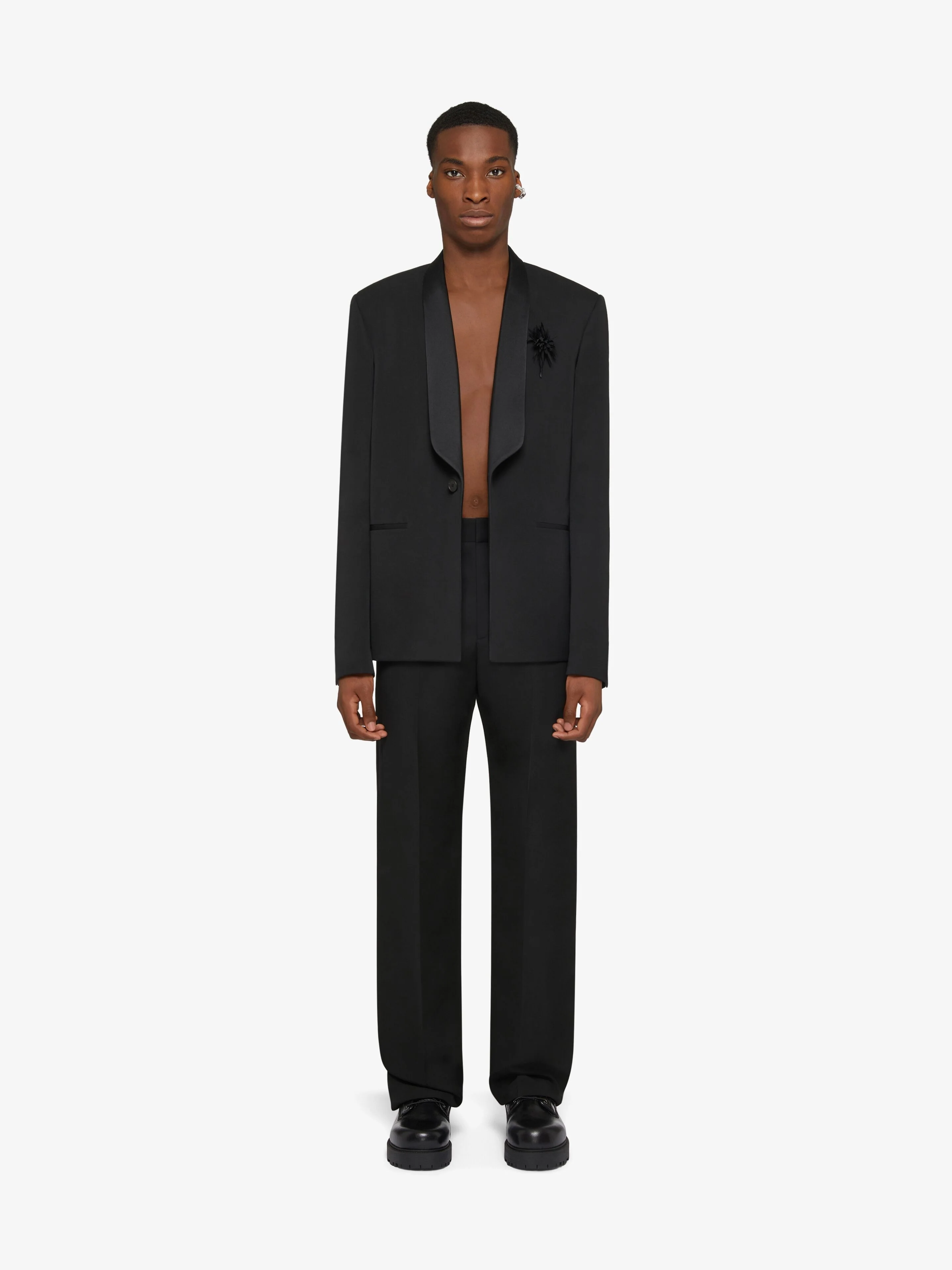 GIVENCHY MEN'S BLACK SATIN SHAWL LAPEL JACKET - Image 2