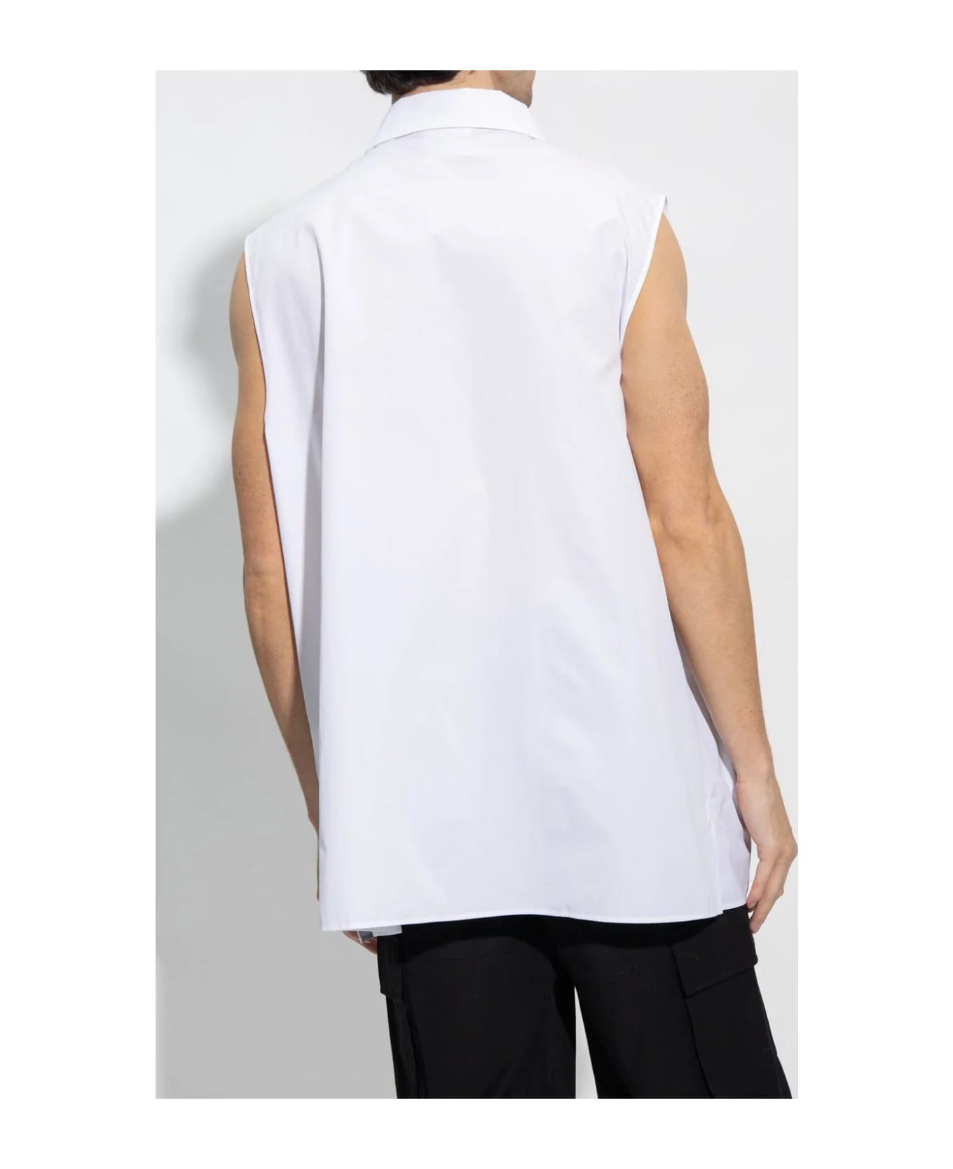 GIVENCHY MEN'S WHITE SLEEVELESS LONG SHIRT - Image 3