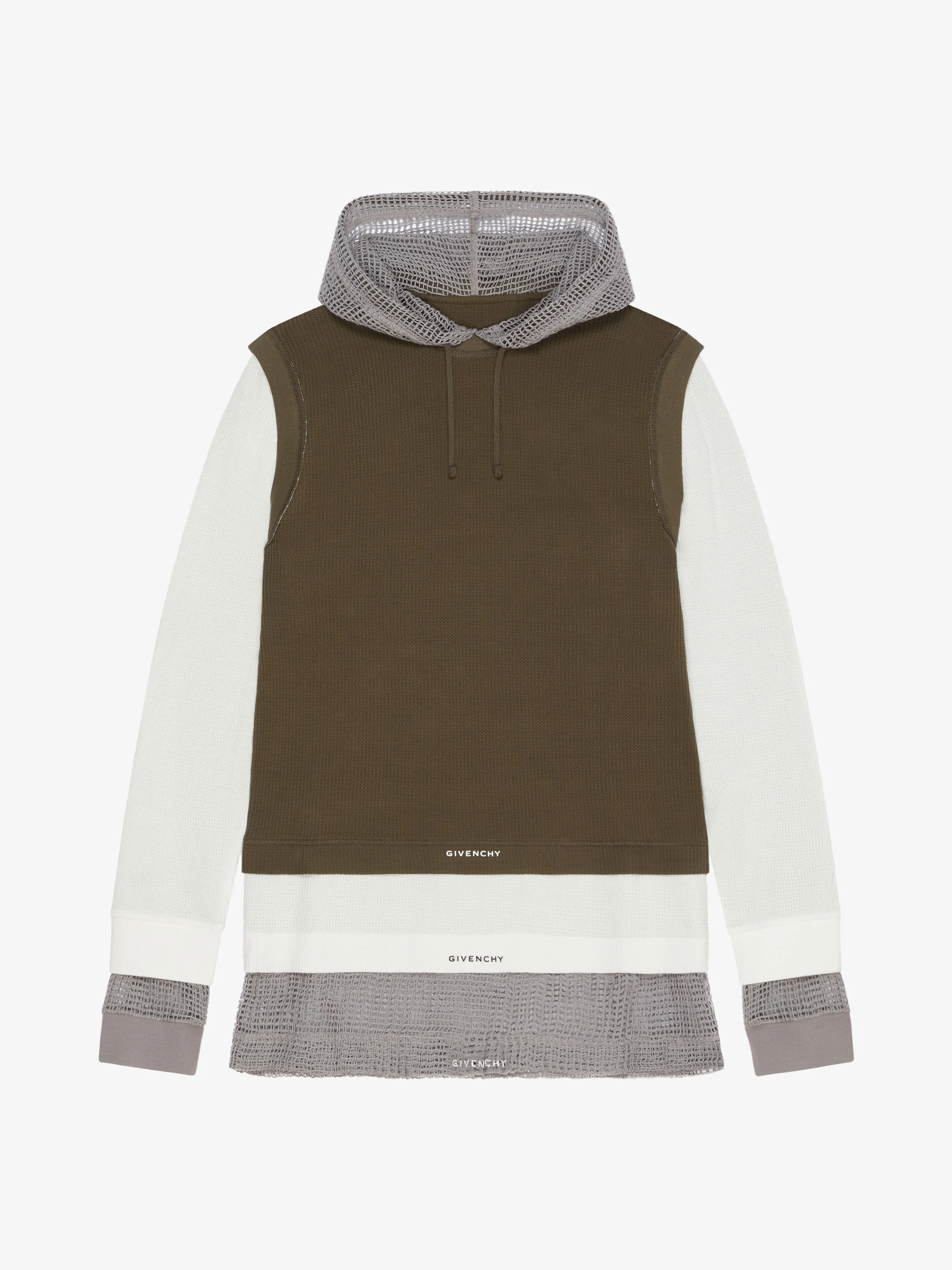 GIVENCHY MEN'S MULTICOLORED MESH HOODED LAYERED TOP