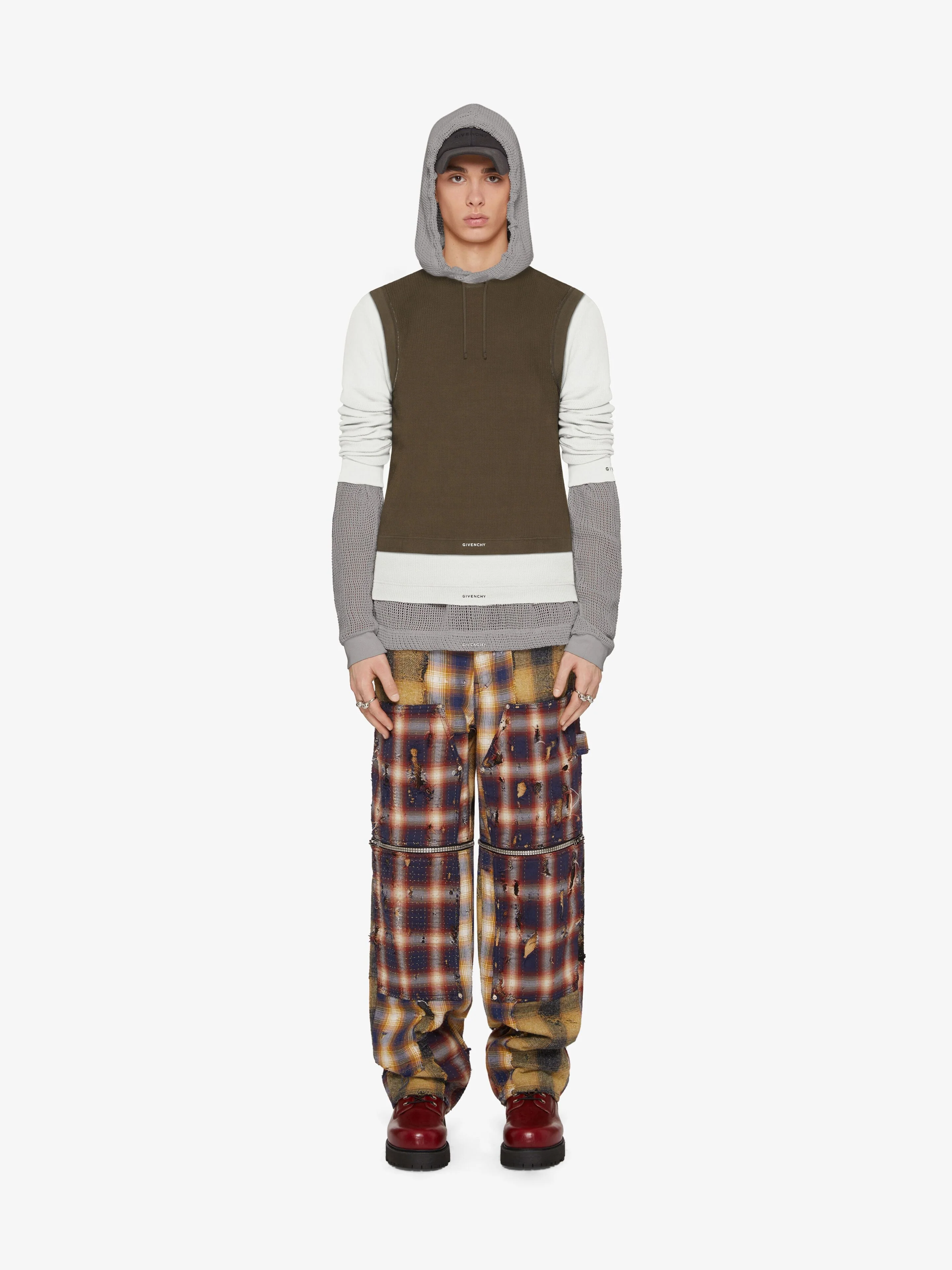 GIVENCHY MEN'S MULTICOLORED MESH HOODED LAYERED TOP - Image 2