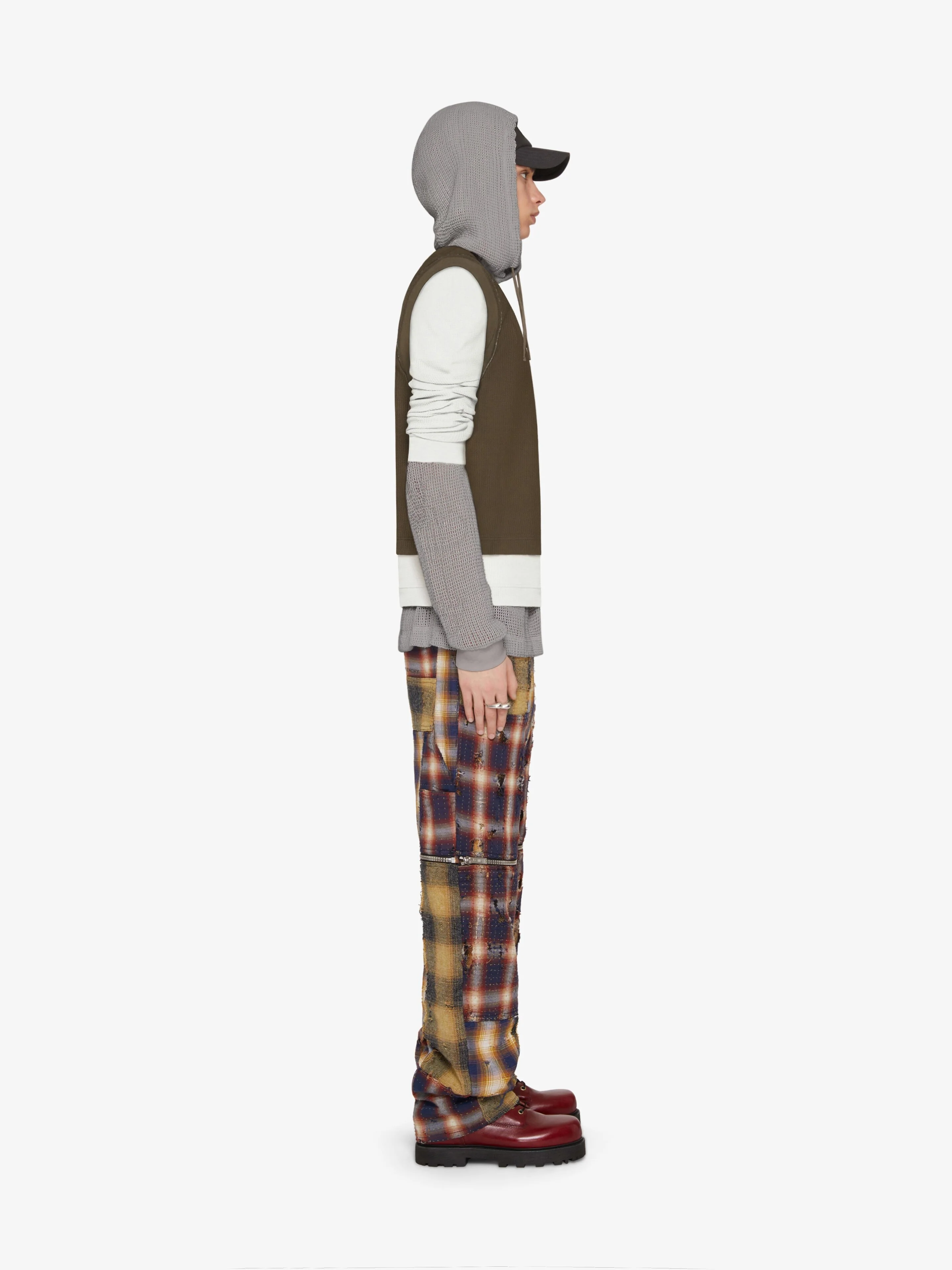 GIVENCHY MEN'S MULTICOLORED MESH HOODED LAYERED TOP - Image 3