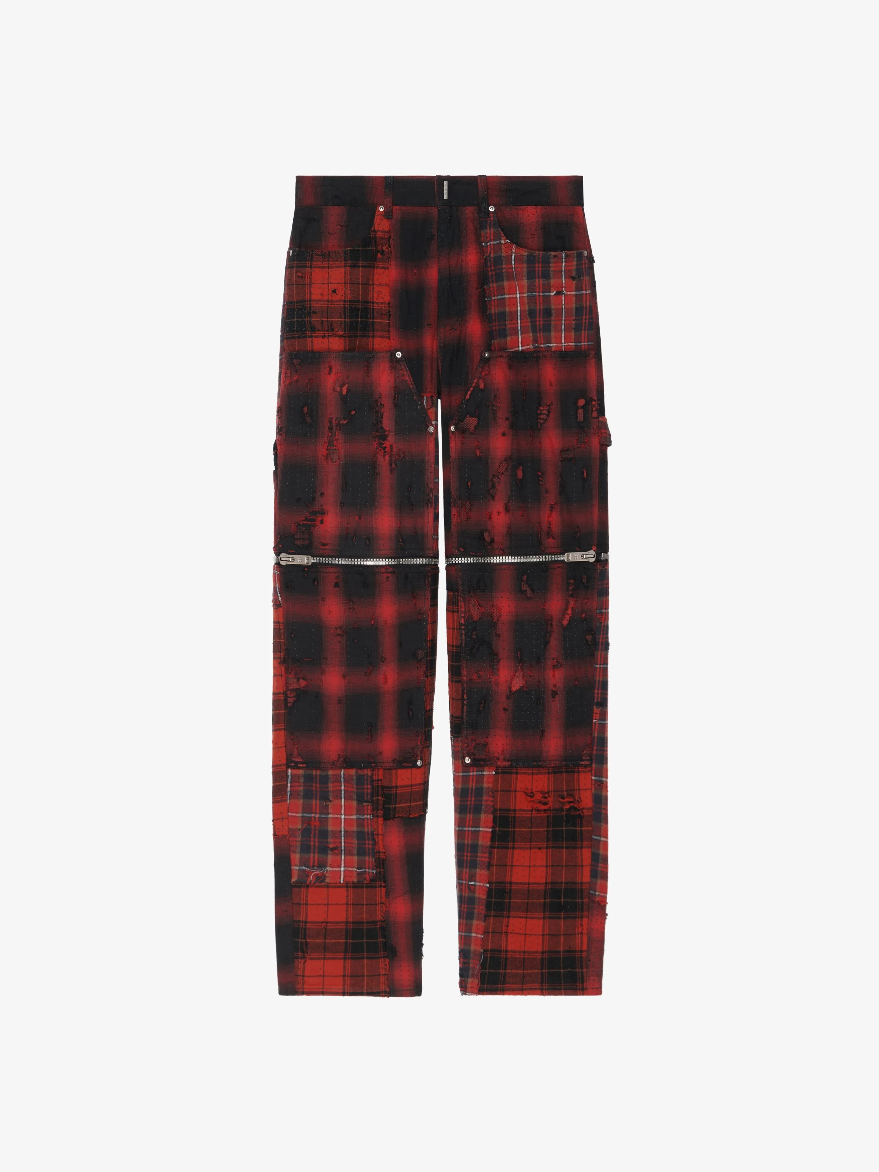 GIVENCHY MEN'S RED BLACK PLAID ZIP-OFF TROUSERS