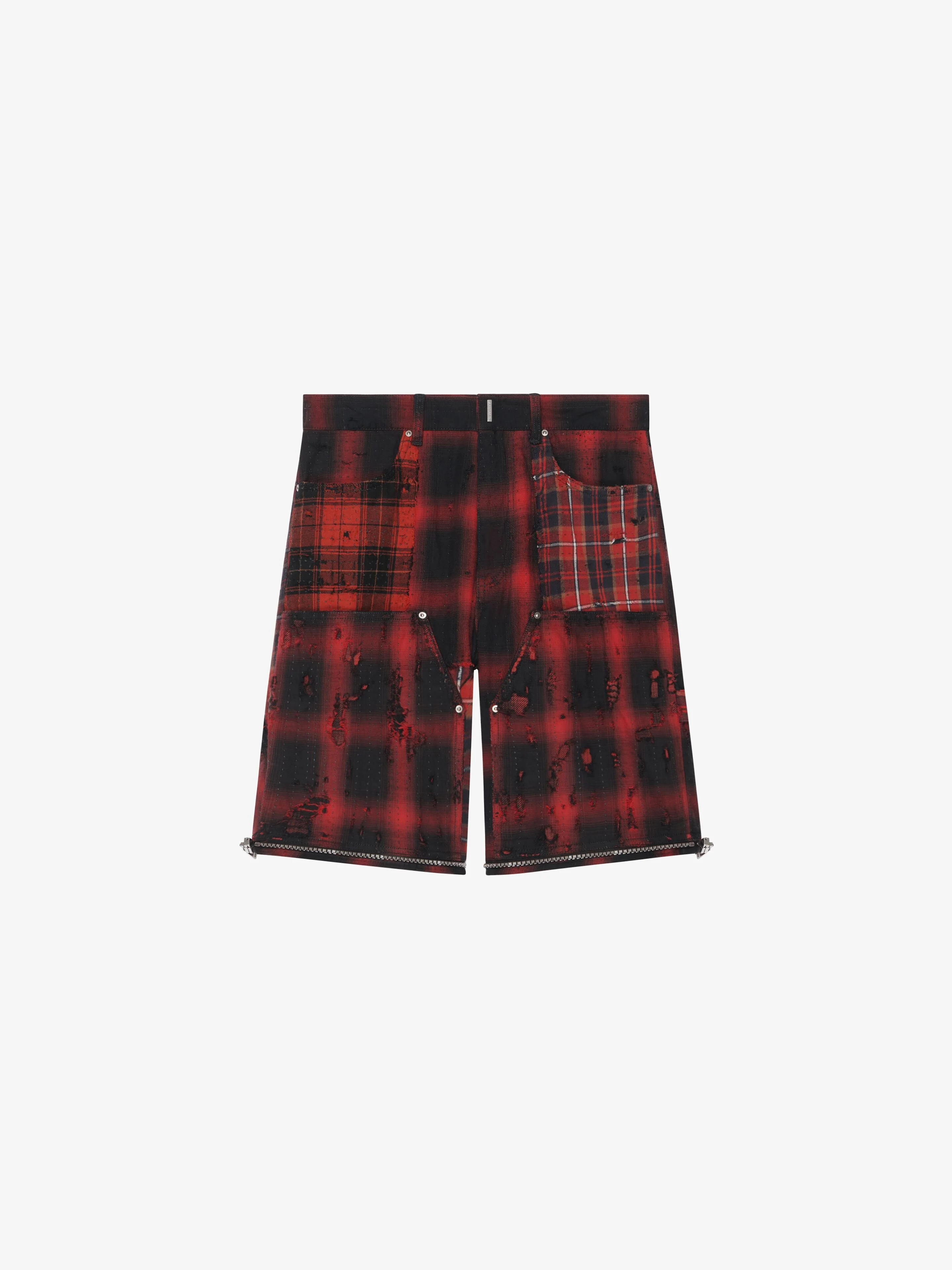 GIVENCHY MEN'S RED BLACK PLAID ZIP-OFF TROUSERS - Image 5