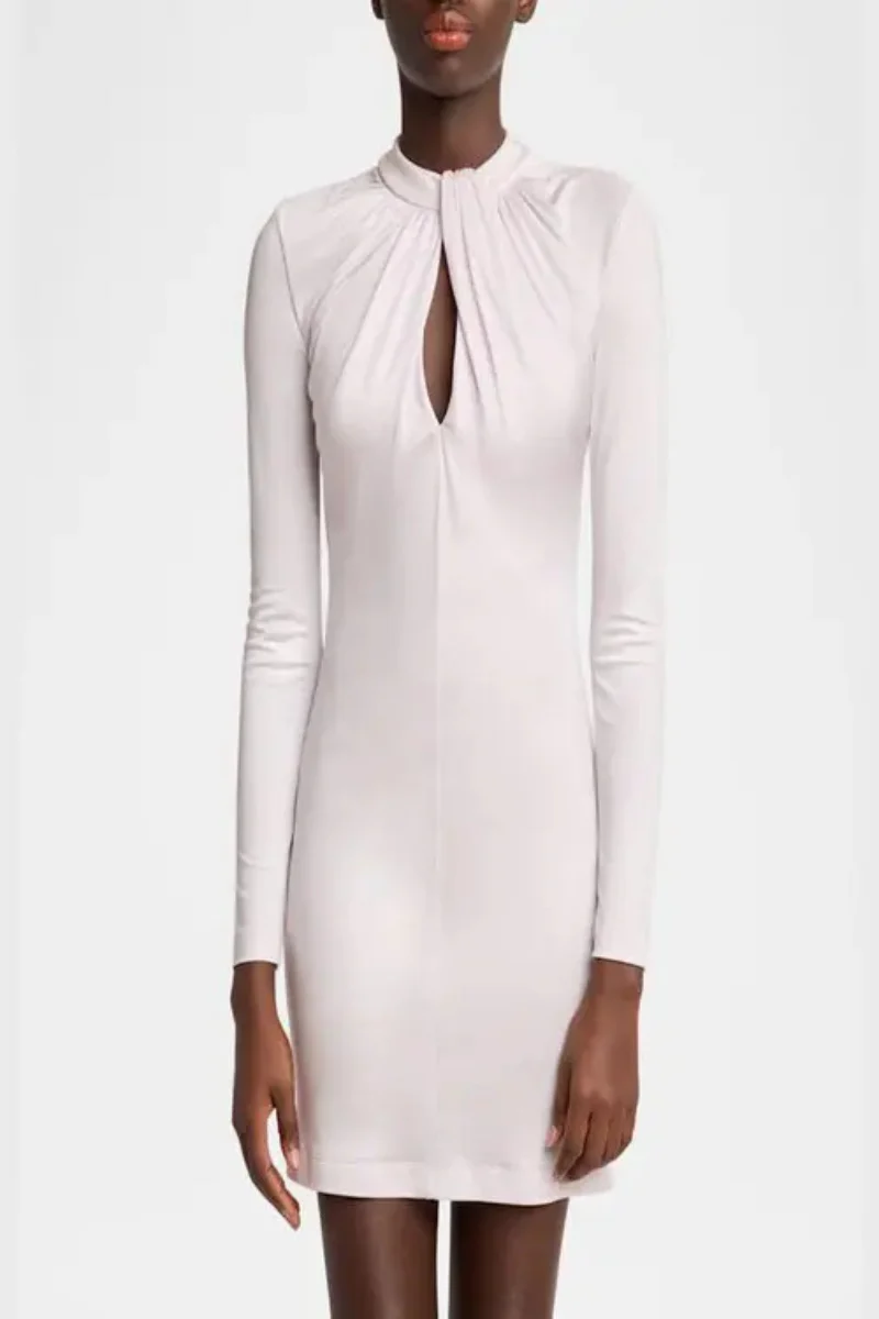 Givenchy Neck Tie Long Sleeve Dress-Baby Pink - Image 2