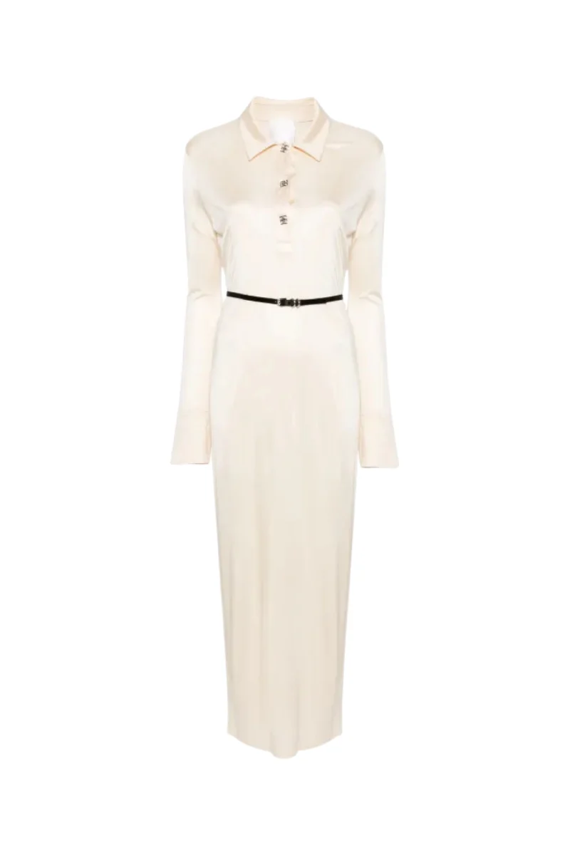 Givenchy Rib Long Voyou Belt Dress-Ivory