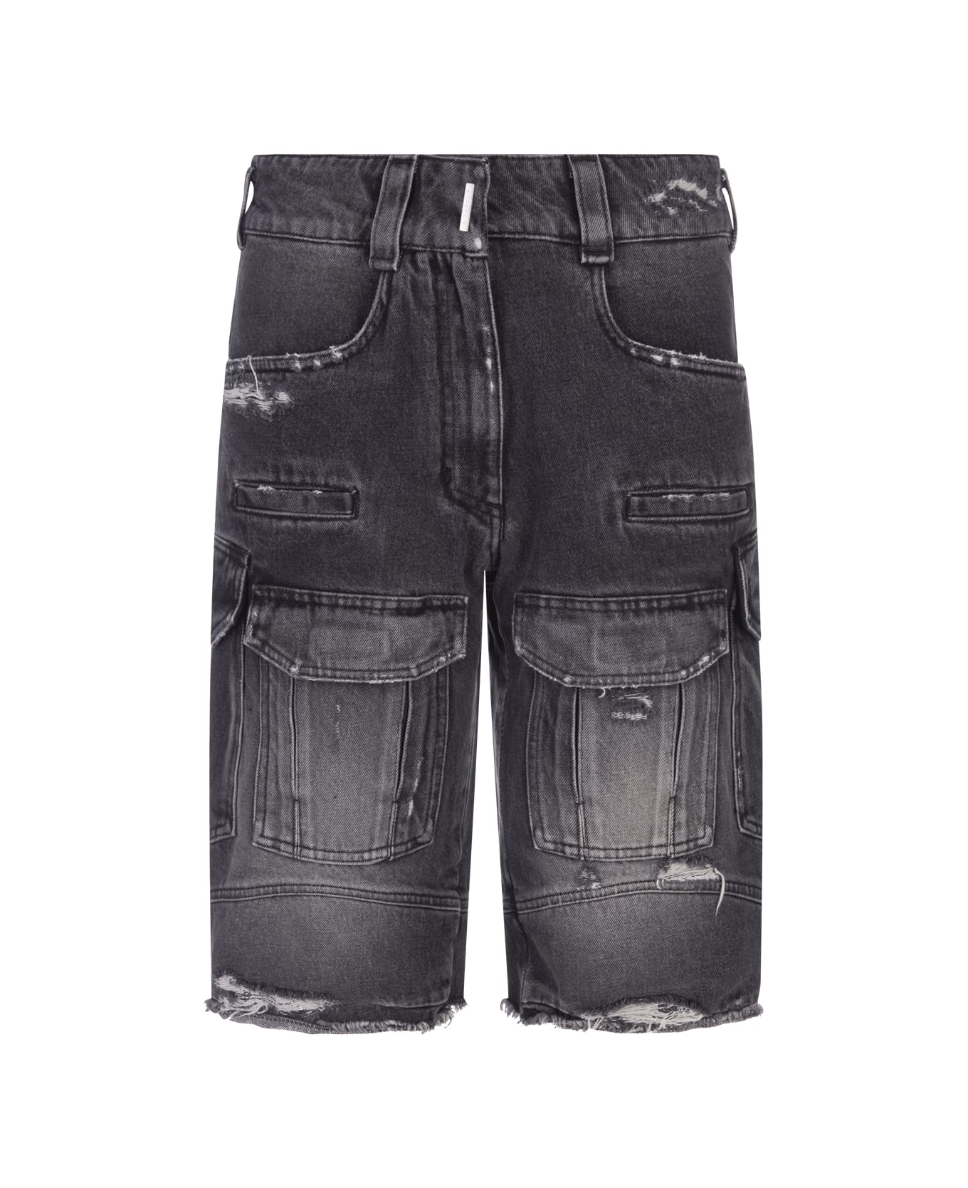 GIVENCHY WOMEN'S BLACK DISTRESSED CARGO BERMUDA SHORTS - Image 5