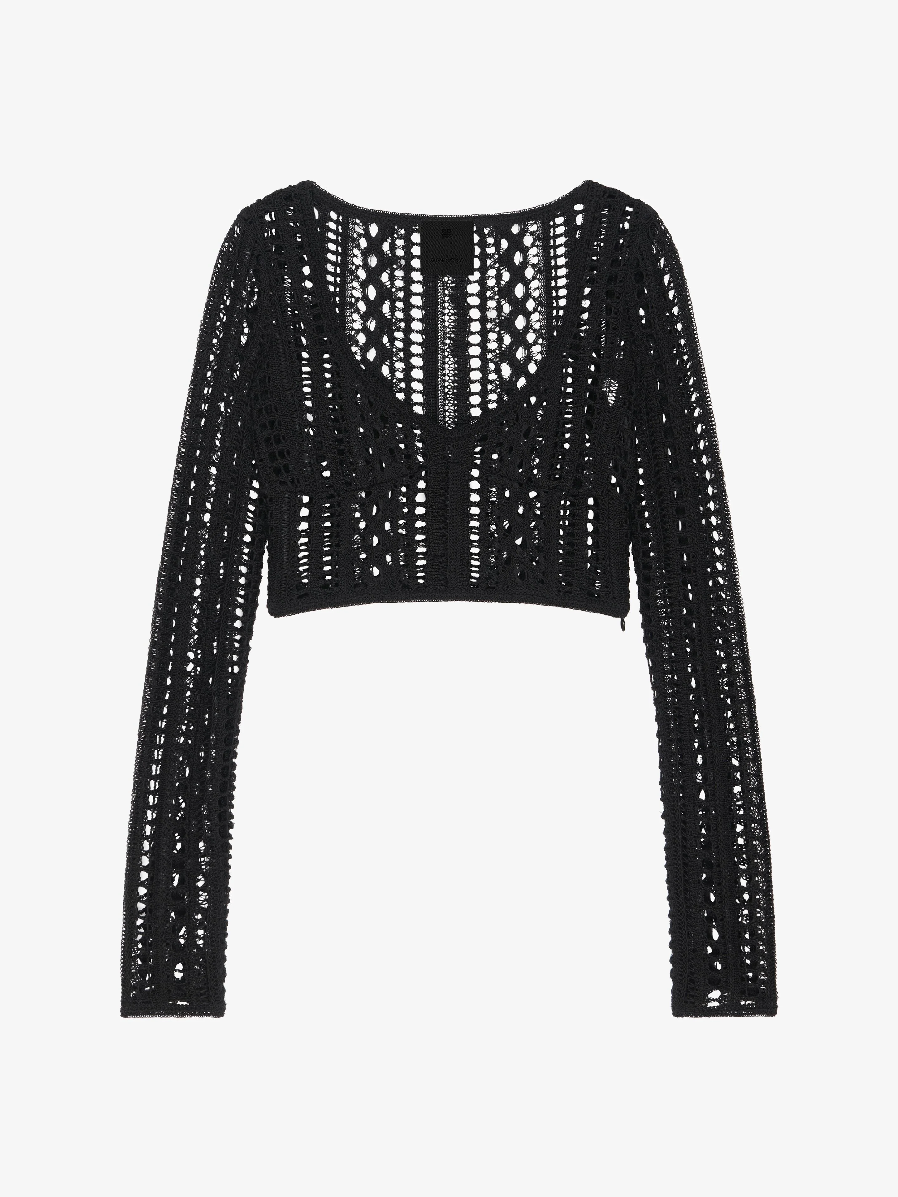 GIVENCHY WOMEN'S BLACK CROCHET CROPPED SWEATER