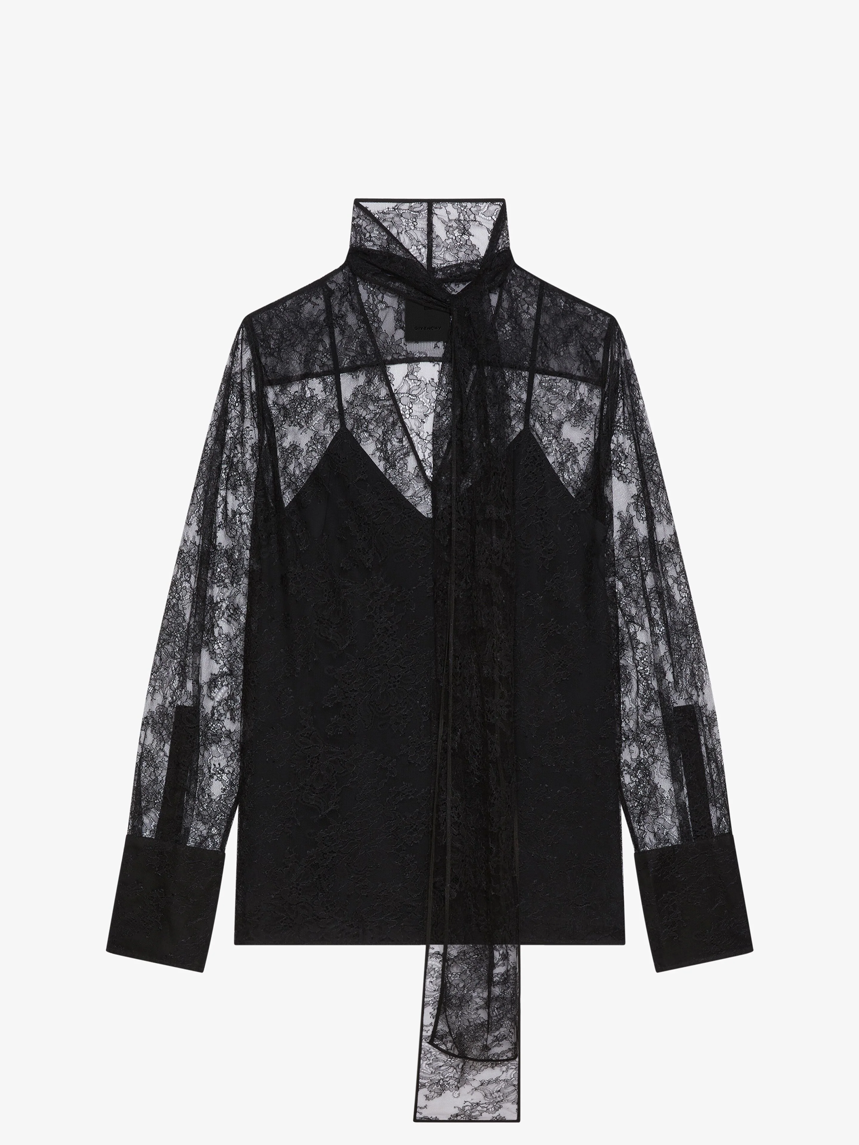 GIVENCHY WOMEN'S BLACK LACE LAVALLIERE BLOUSE
