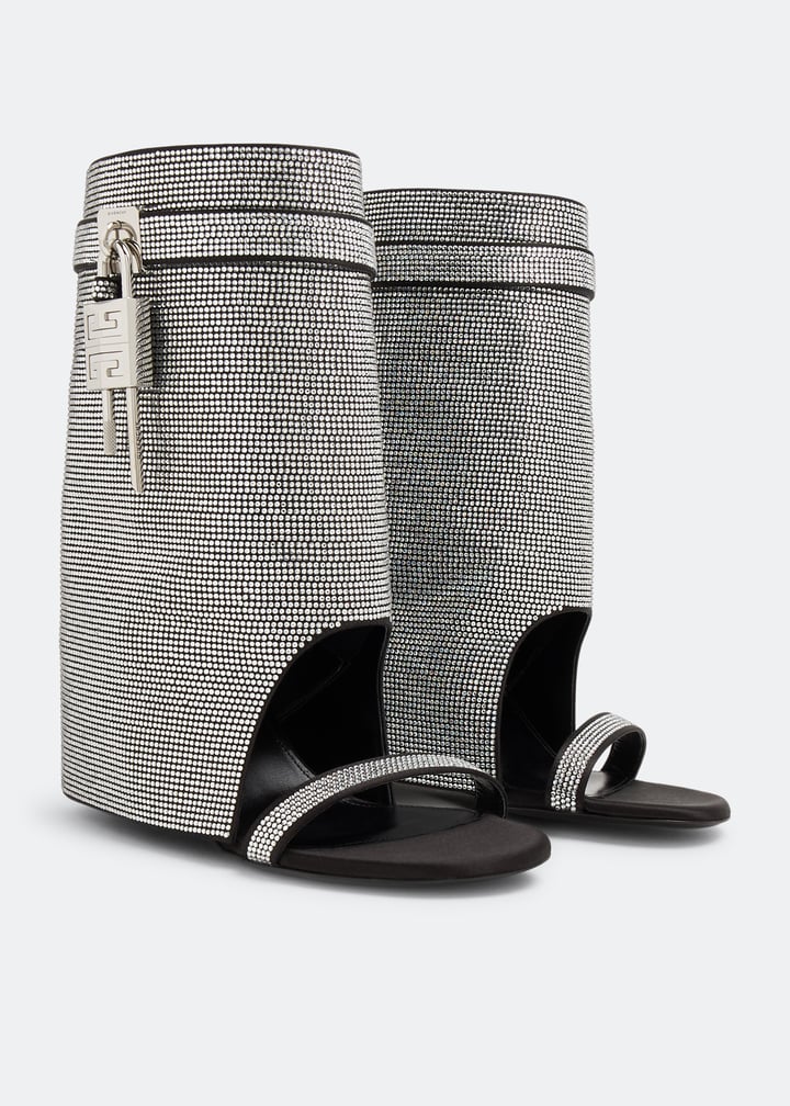 GIVENCHY WOMEN'S SILVERY EMBELLISHED ANKLE SANDALS - Image 4