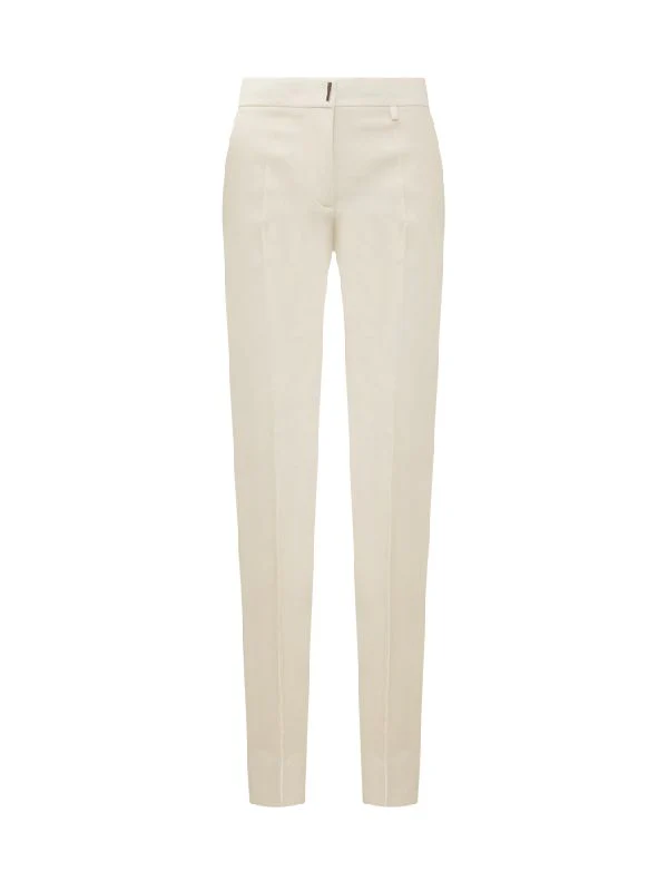 GIVENCHY WOMEN'S IVORY TAPERED TROUSERS WITH BAR CLOSURE