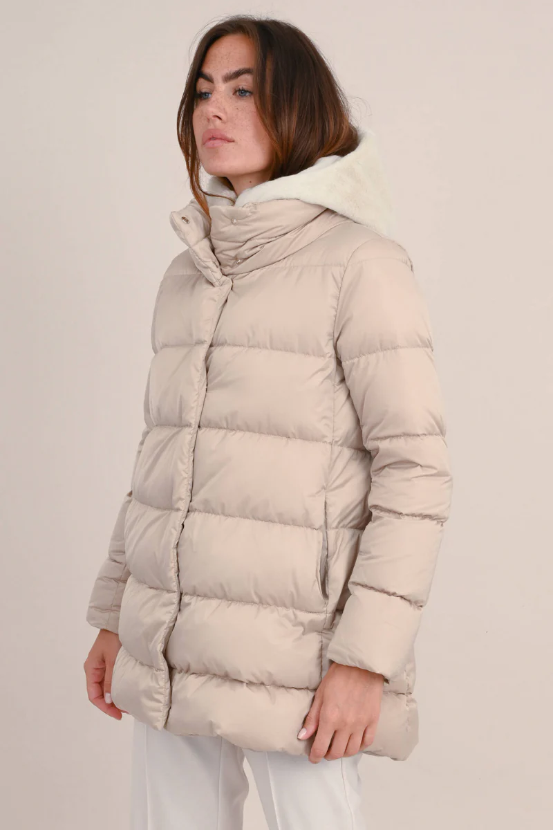 Herno Beige Quilted Faux-Fur Down Jacket with Shearling Lining - Image 2