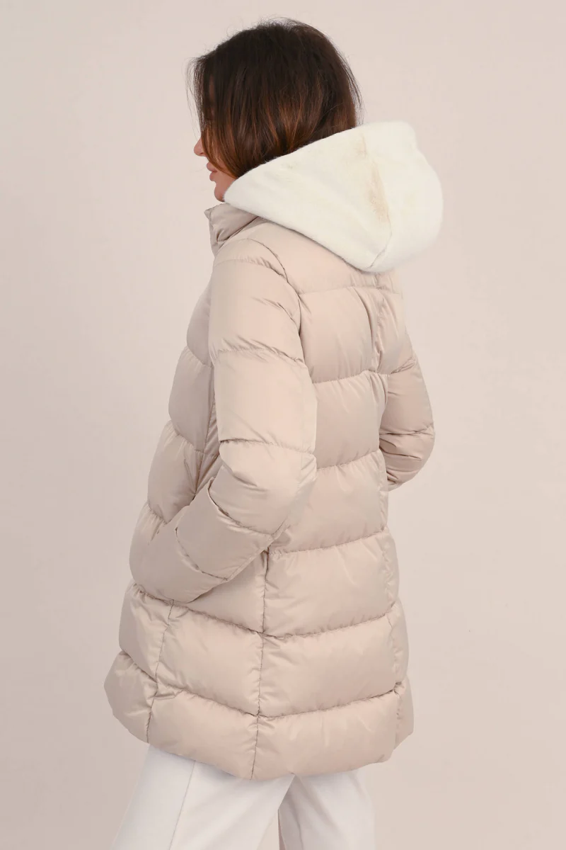 Herno Beige Quilted Faux-Fur Down Jacket with Shearling Lining - Image 3