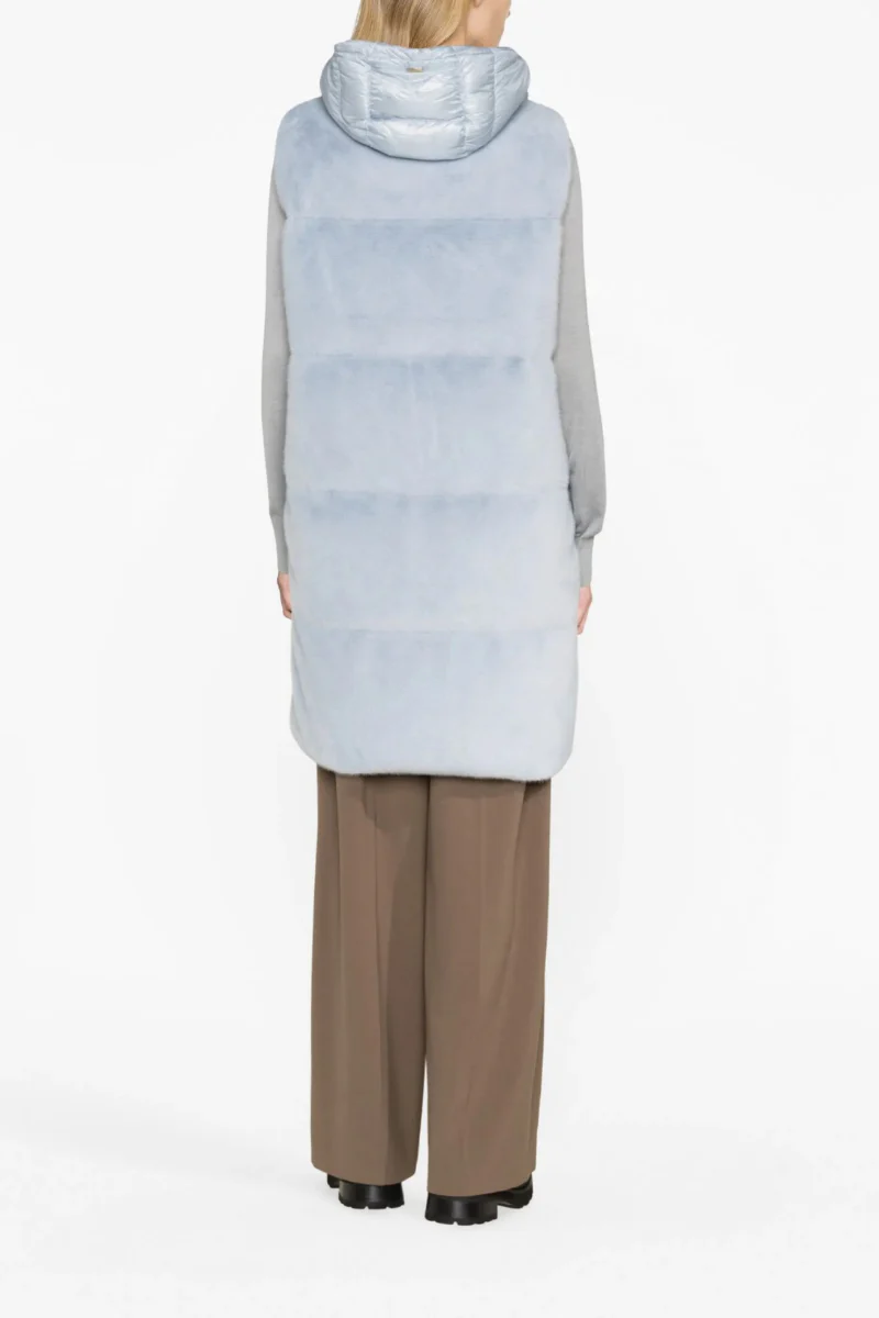 Herno Woman's Zip-Up Faux Fur Hooded Gilet Baby Blue - Image 3