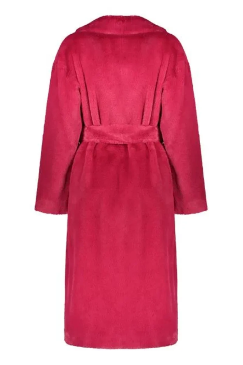 Herno
Women's Red Vegan Fur Lapel Collar Waist Belt Coat - Image 2