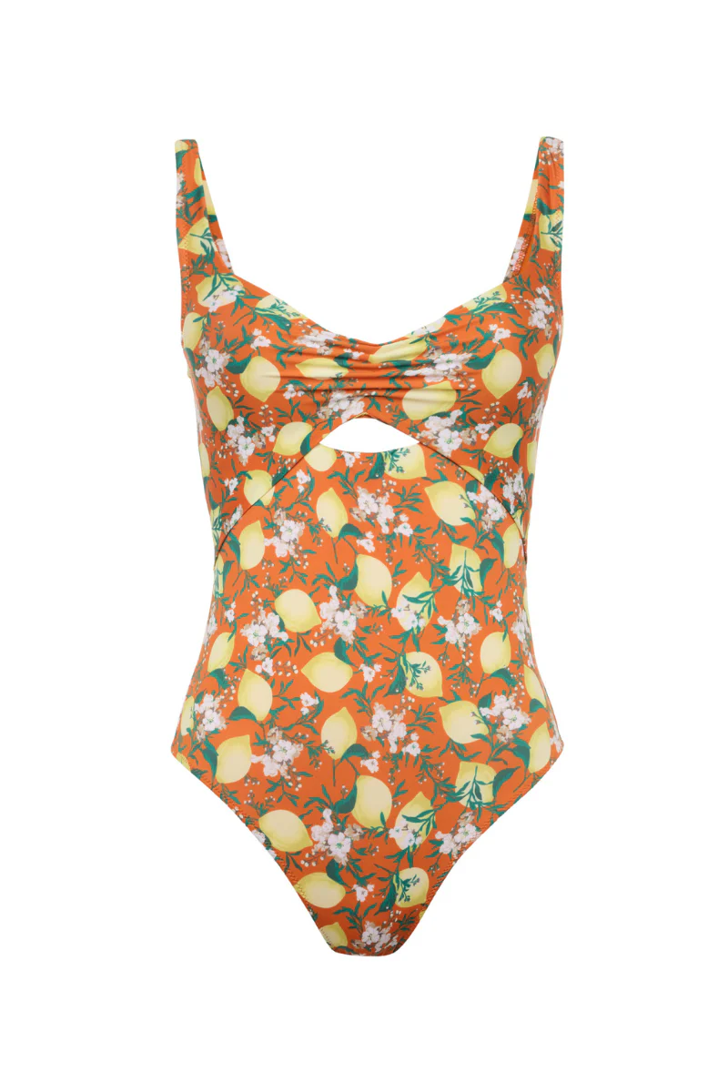 La Perla Amalfi Twist Orange Printed Cut-out Swimsuit