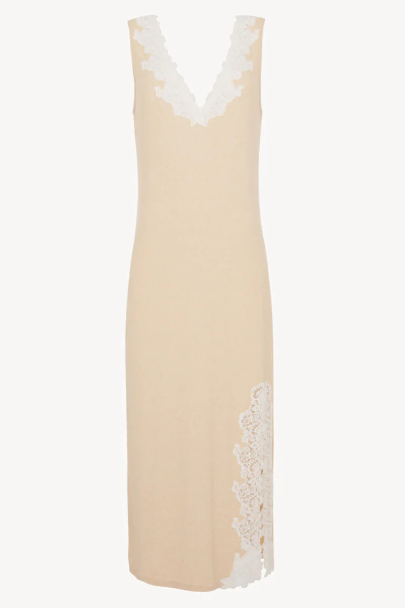 La Perla Angel Kiss Long Cashmere Blend Ribbed Nightgown In Halo With Frastaglio