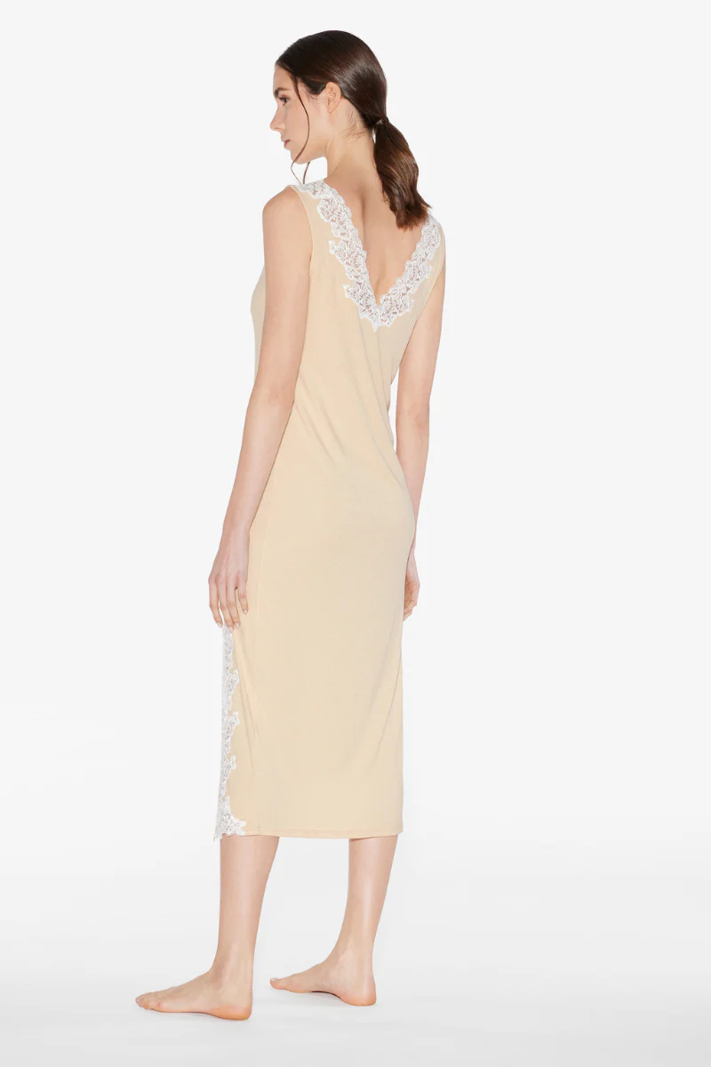 La Perla Angel Kiss Long Cashmere Blend Ribbed Nightgown In Halo With Frastaglio - Image 3