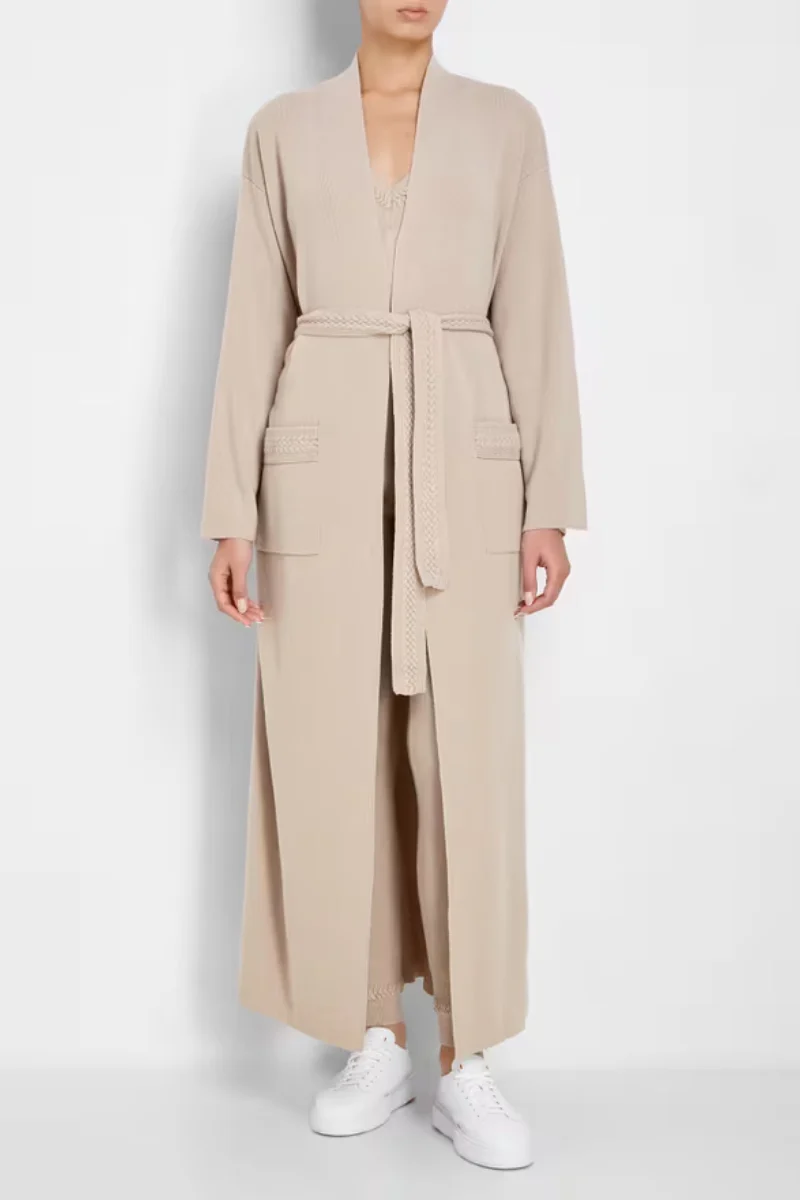 LA PERLA Belted Wool And Cashmere-blend Robe In Cream - Image 2