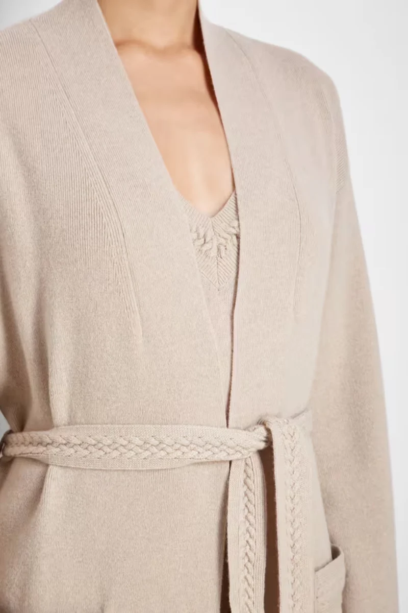 LA PERLA Belted Wool And Cashmere-blend Robe In Cream - Image 3