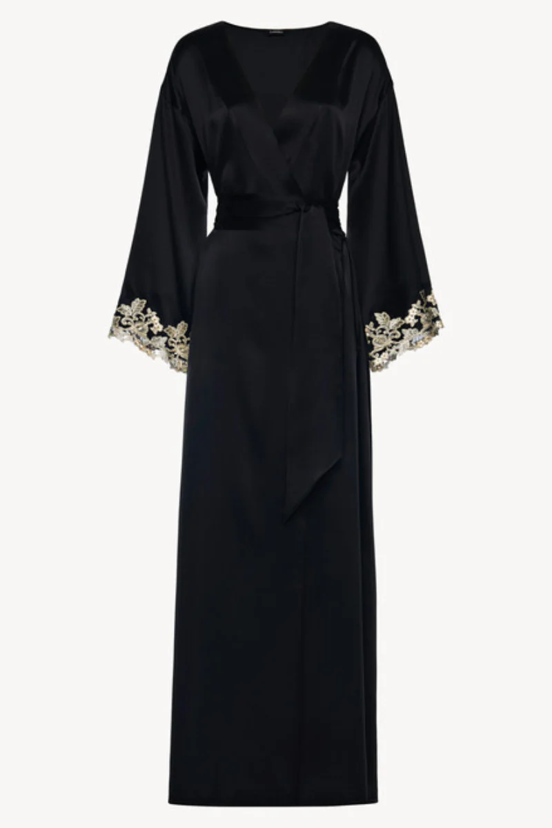 La Perla Black long silk robe with frastaglio LPD0019231