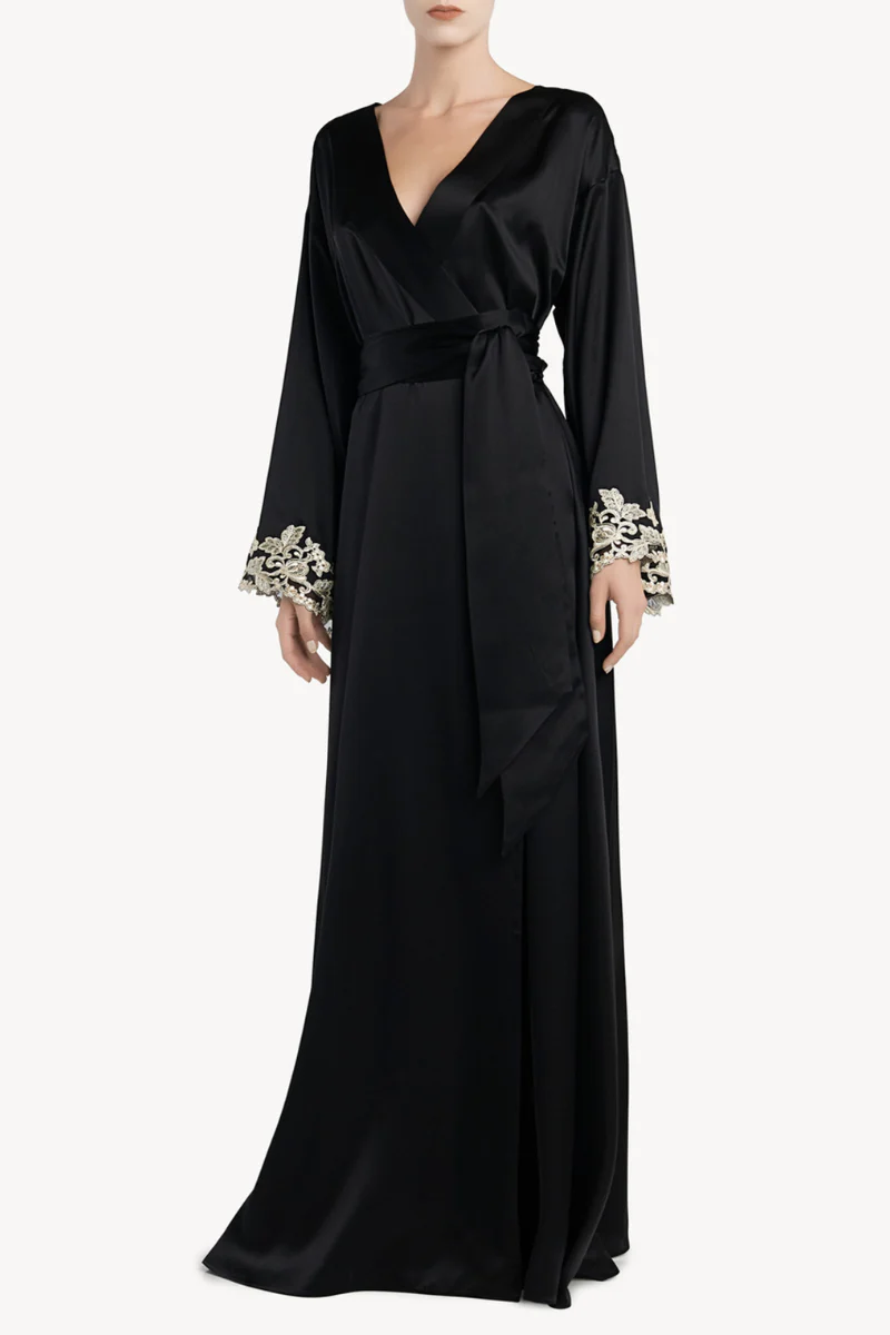 La Perla Black long silk robe with frastaglio LPD0019231 - Image 2