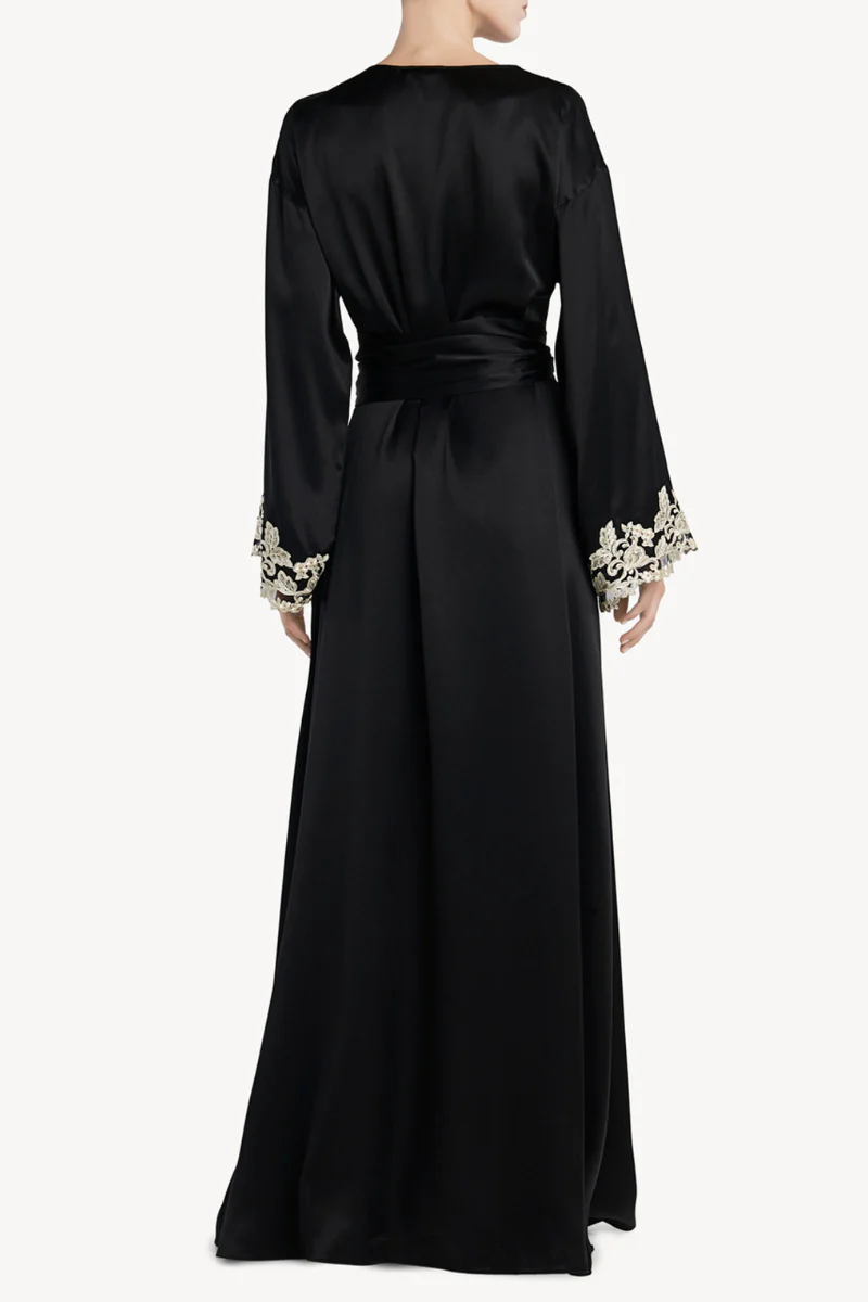 La Perla Black long silk robe with frastaglio LPD0019231 - Image 3