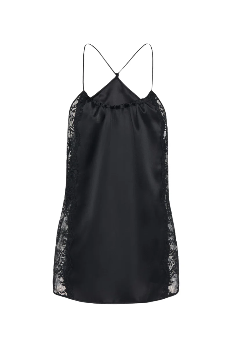 La Perla Black Silk Halterneck Camisole With Leavers Lace Trim
