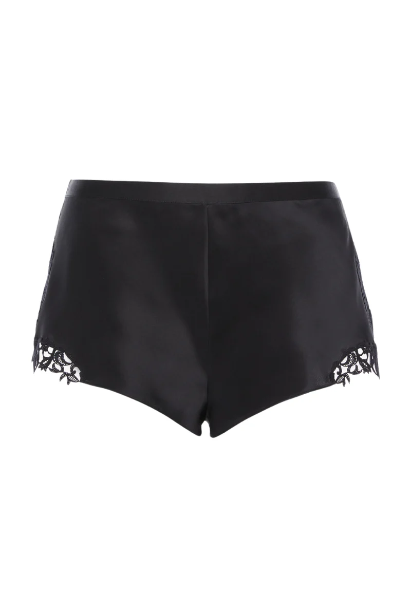 La Perla Black Silk Sleep Shorts With Macramé Frastaglio