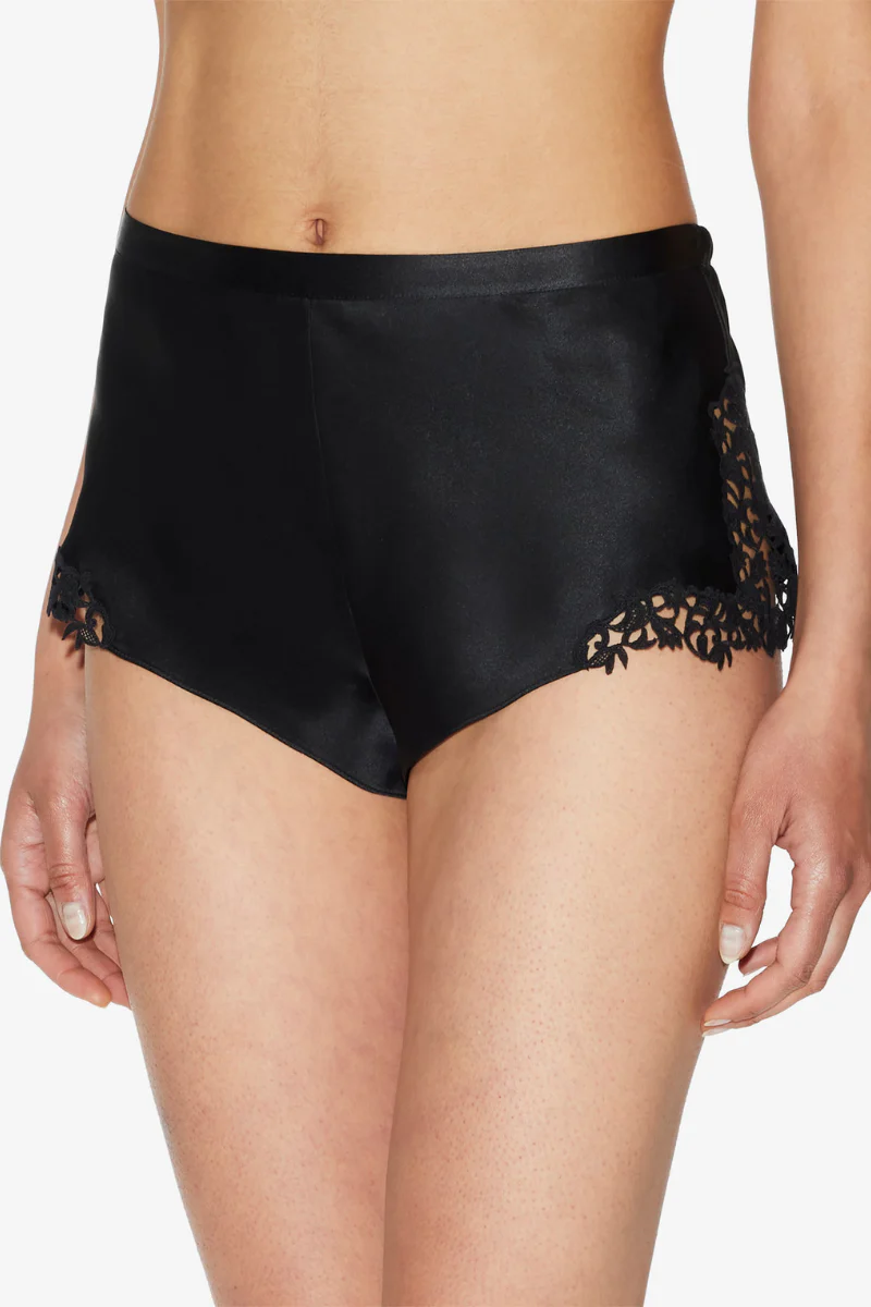 La Perla Black Silk Sleep Shorts With Macramé Frastaglio - Image 2