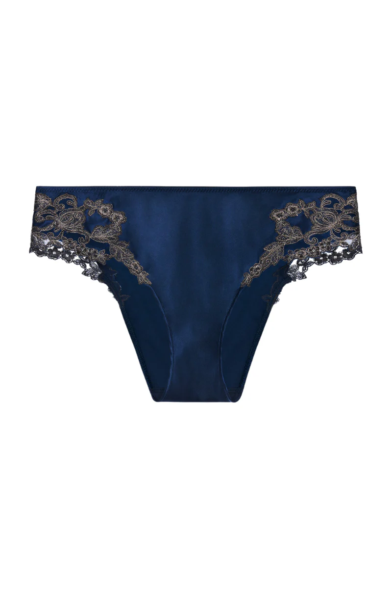 La Perla Blue Silk Medium Briefs with Frastaglio