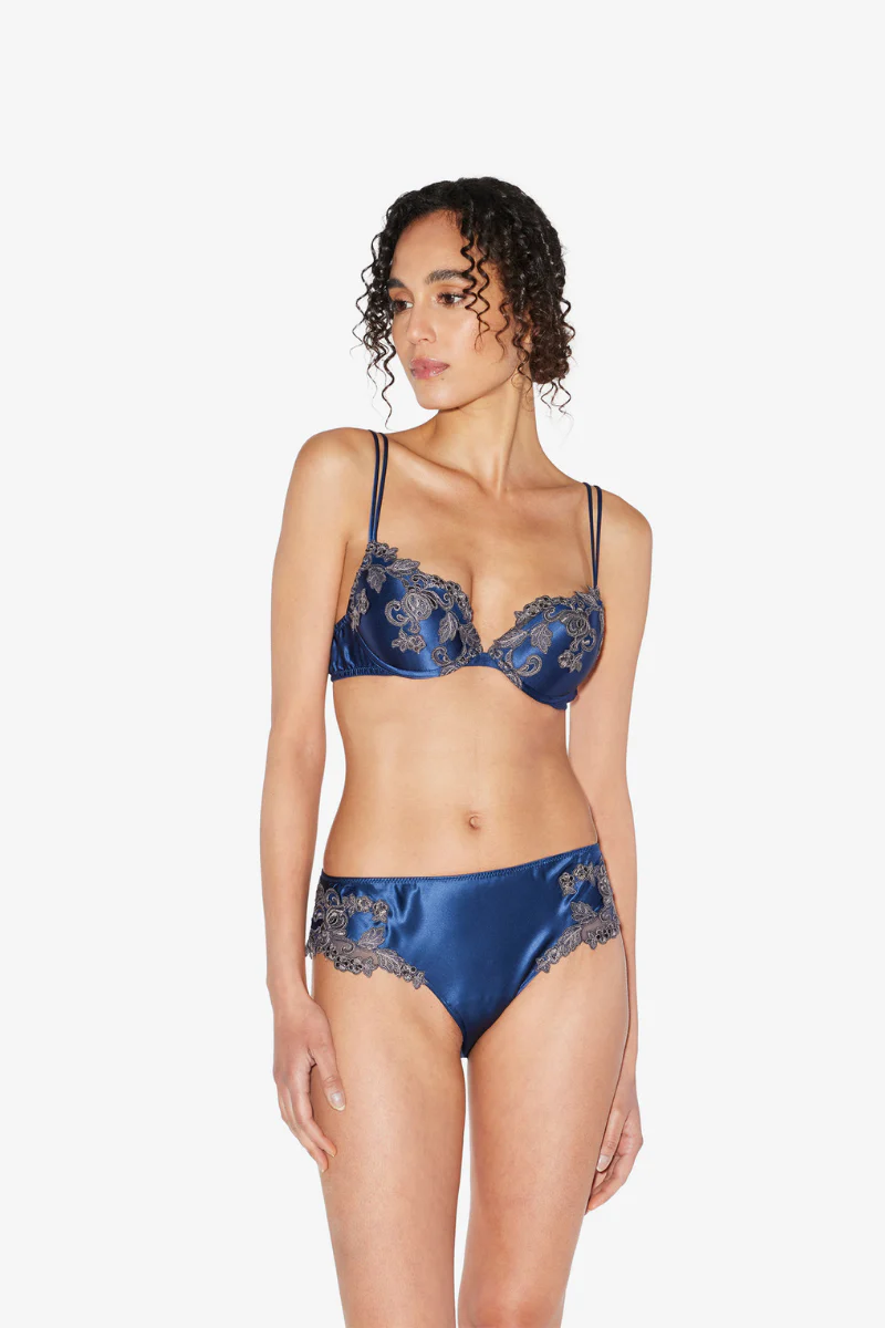 La Perla Blue Silk Medium Briefs with Frastaglio - Image 2