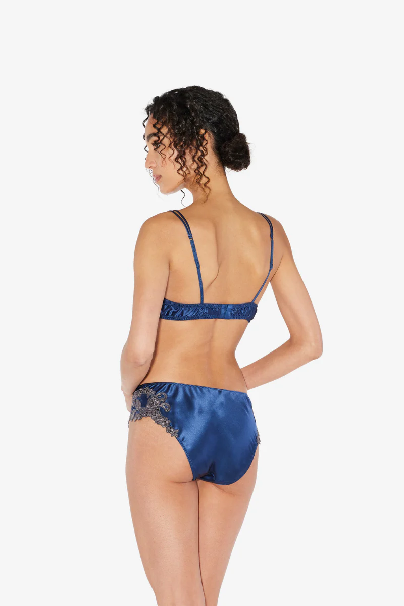 La Perla Blue Silk Medium Briefs with Frastaglio - Image 3
