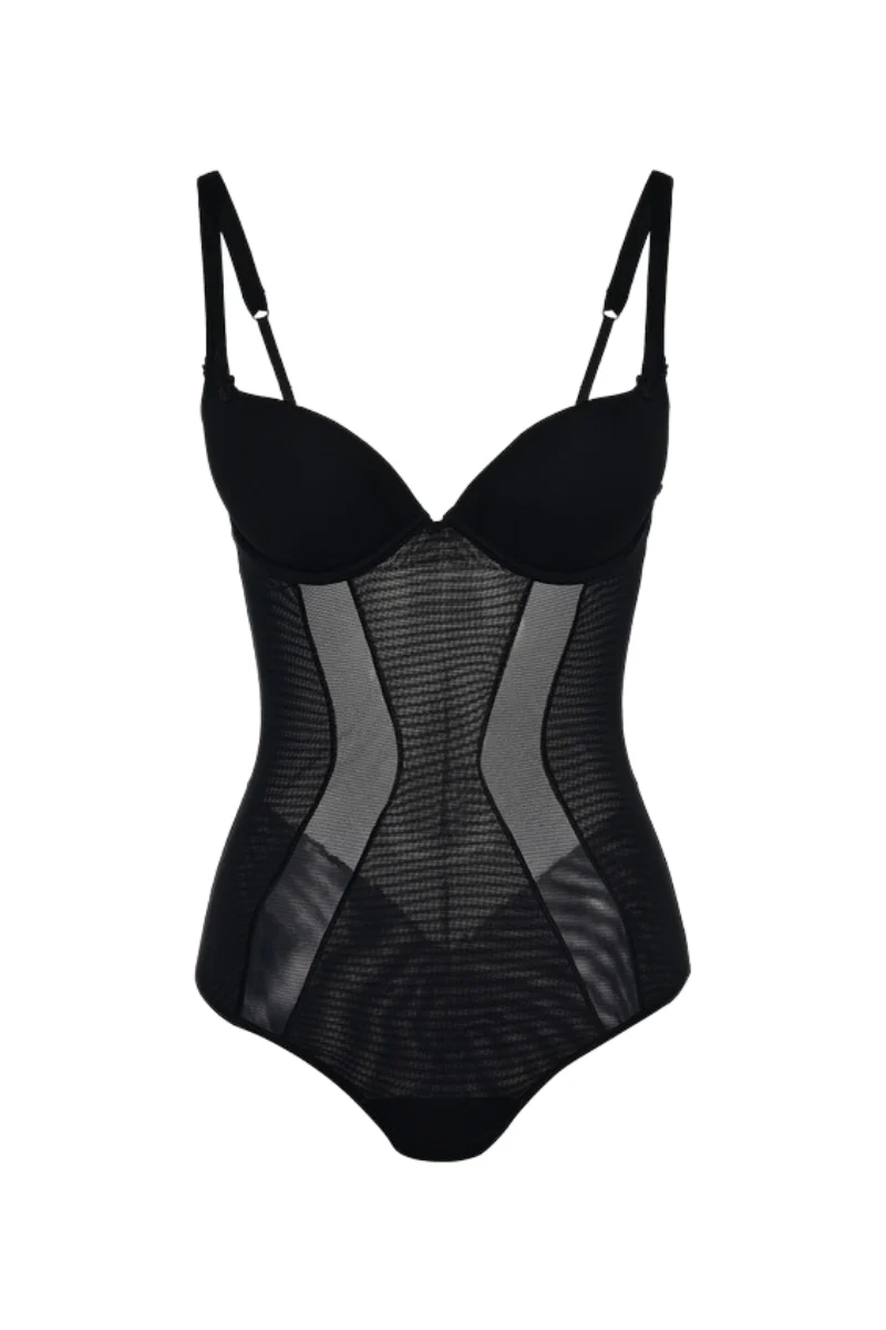 La Perla Bodysuit In Black Stretch Tulle