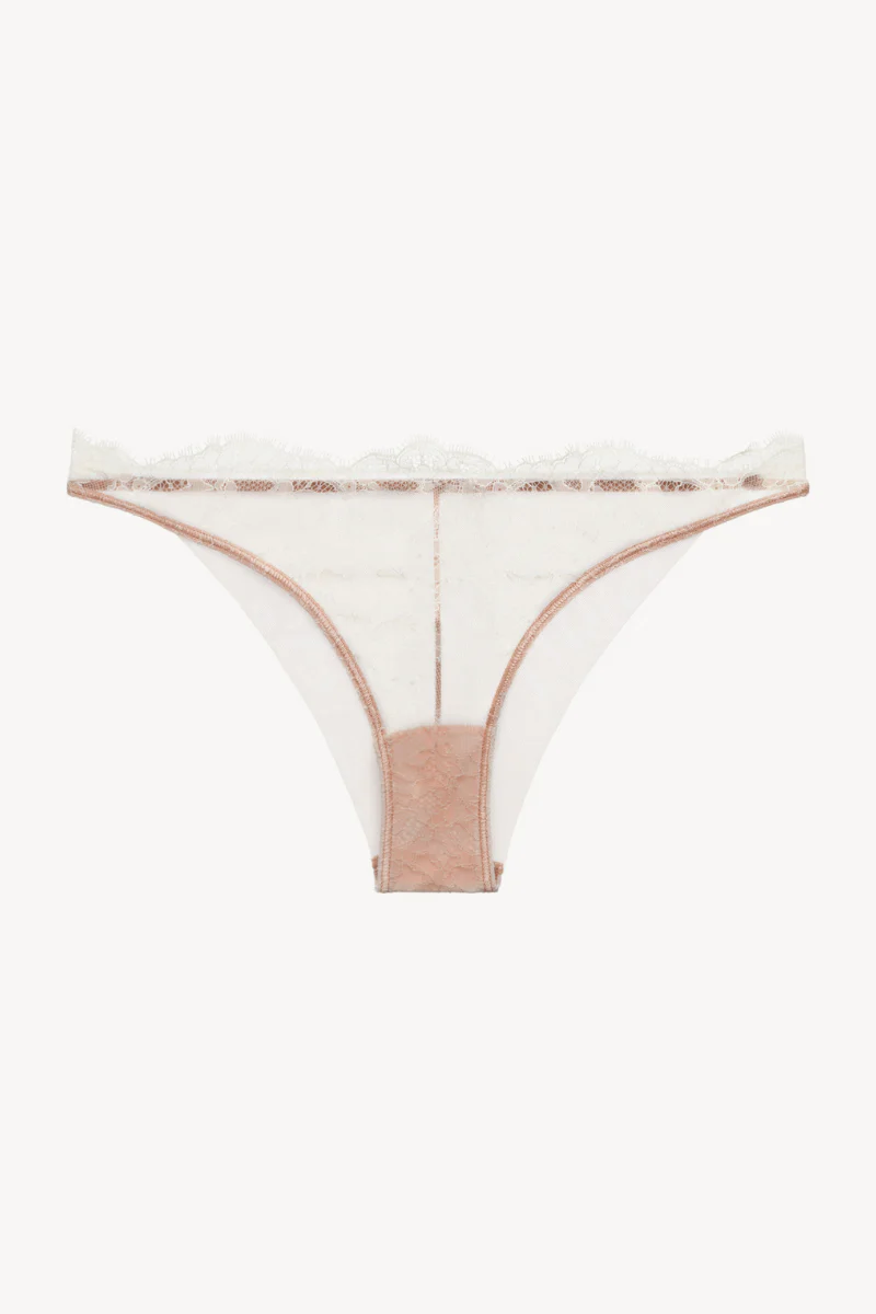 La Perla Brazilian Brief in Linen and Nude Rose with Leavers lace