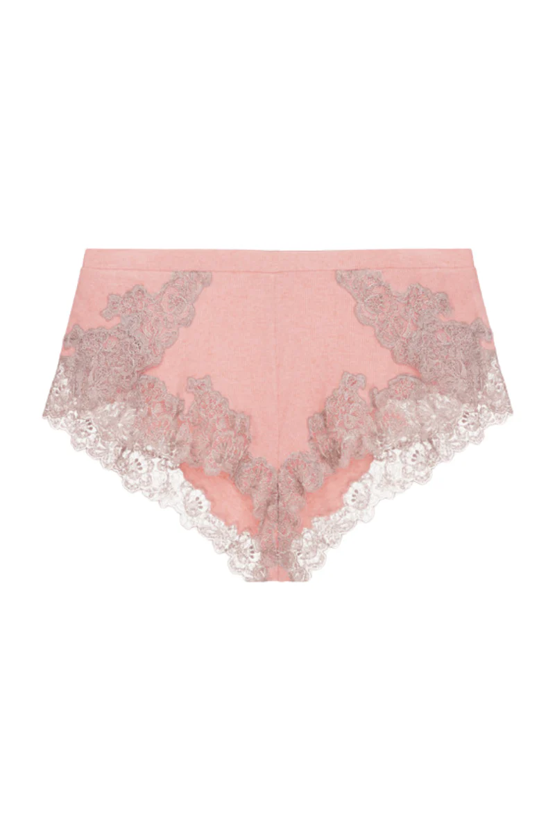 La Perla Cashmere Blend Ribbed Sleep Shorts In Blush Clay With Frastaglio