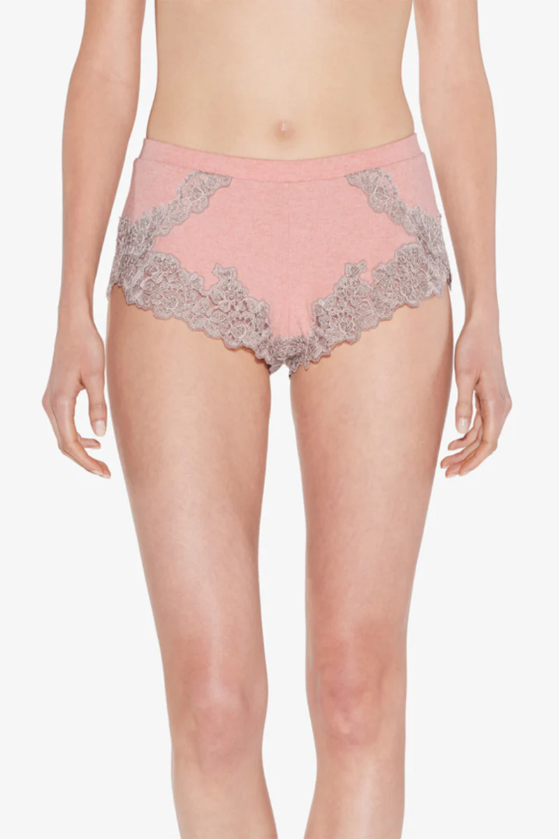 La Perla Cashmere Blend Ribbed Sleep Shorts In Blush Clay With Frastaglio - Image 3