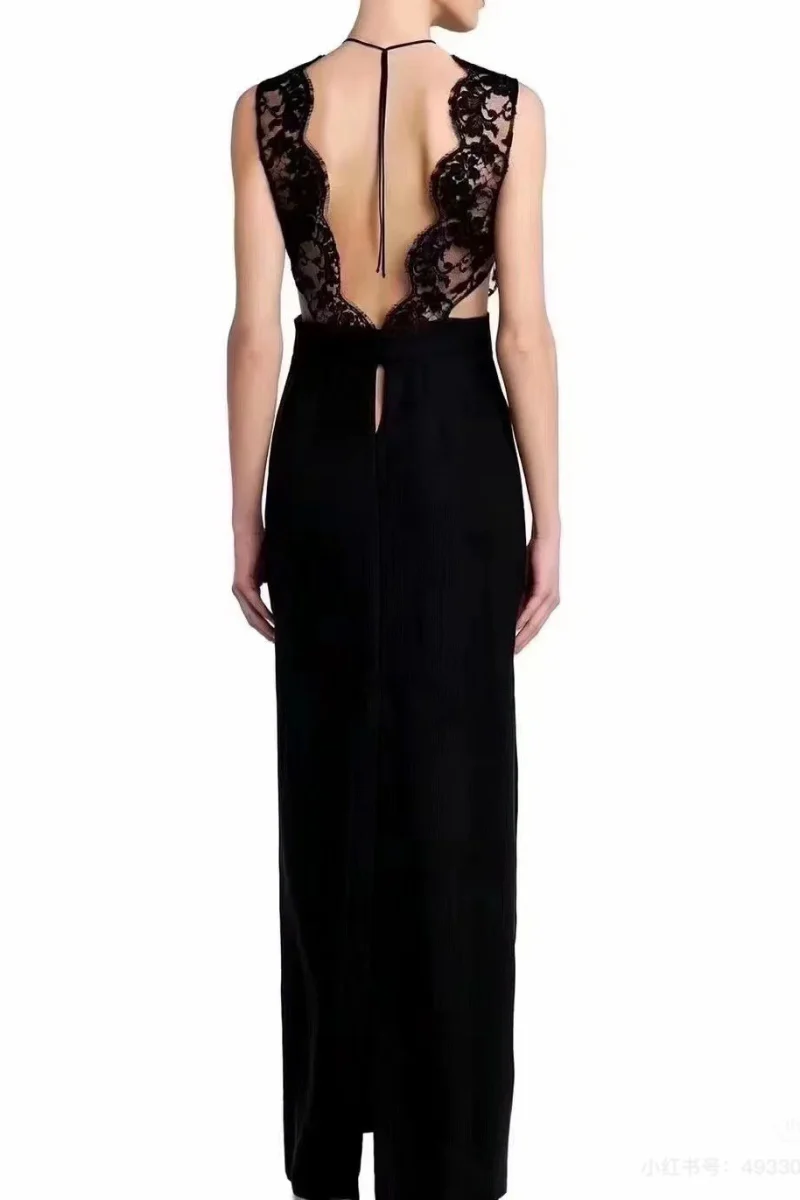 La Perla Halterneck Nightgown In Black Silk With Leavers Lace - Image 3
