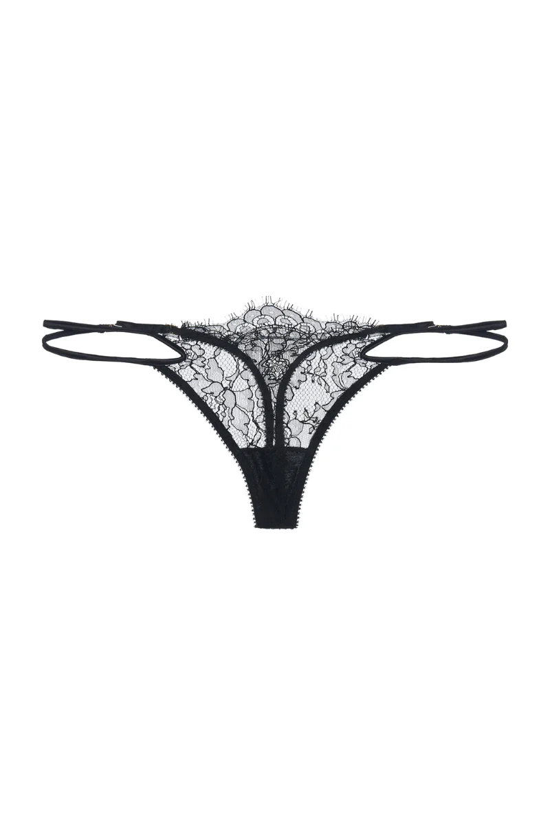 La perla Lace Thong in Black