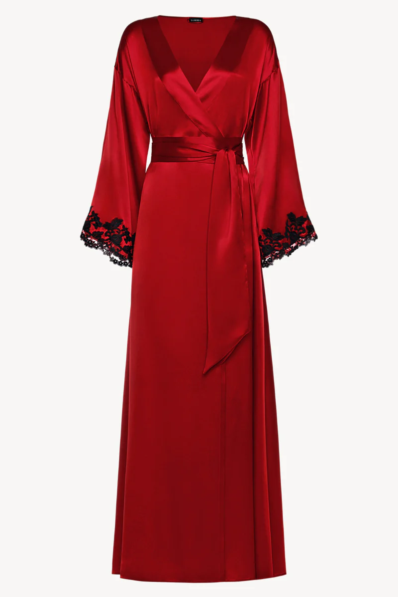 La Perla Maison Red Long Silk Robe With Frastaglio