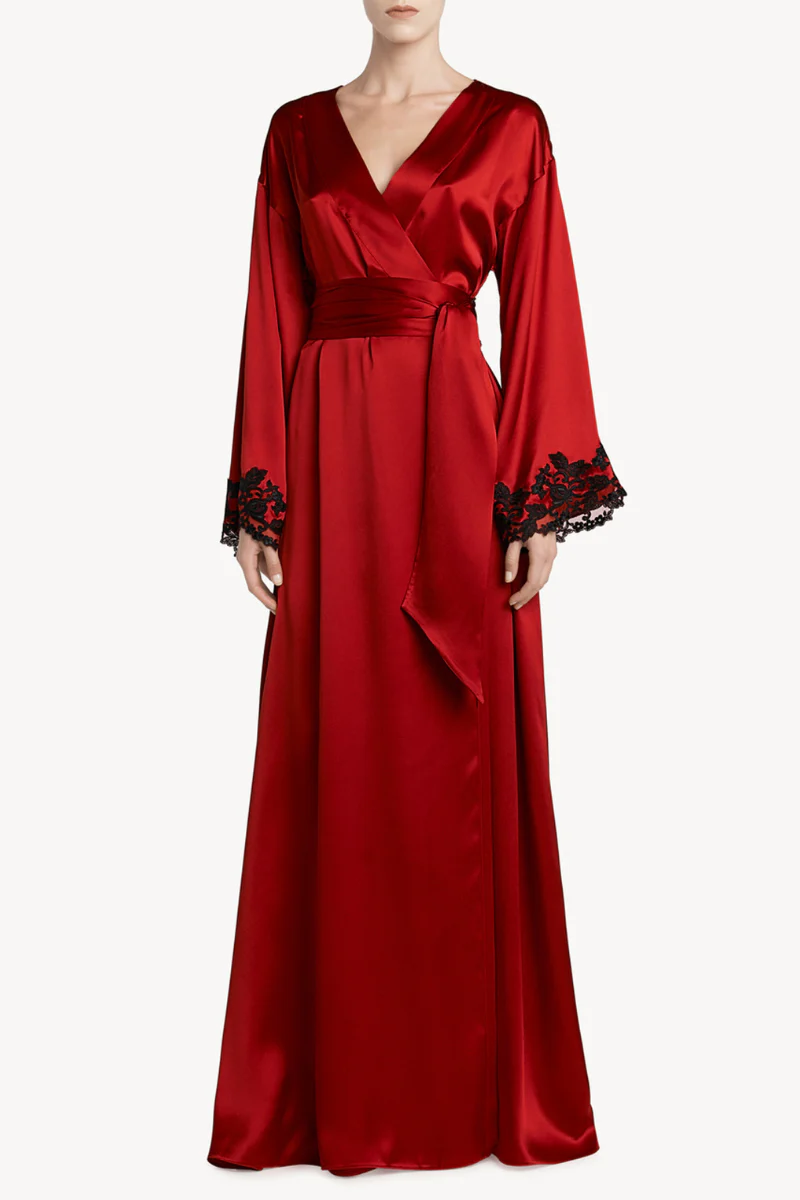 La Perla Maison Red Long Silk Robe With Frastaglio - Image 2