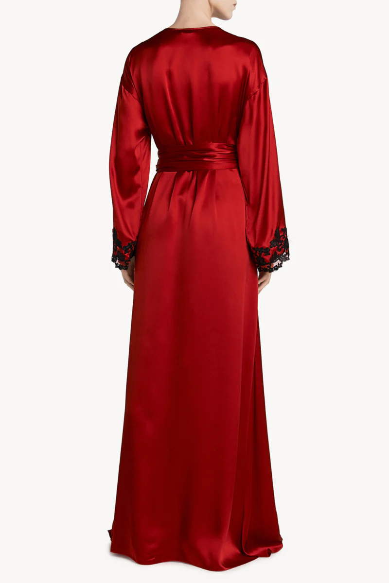 La Perla Maison Red Long Silk Robe With Frastaglio - Image 3