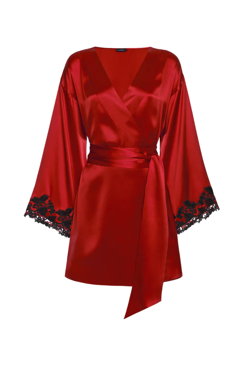 La Perla Maison Red Silk Short Robe With Frastaglio