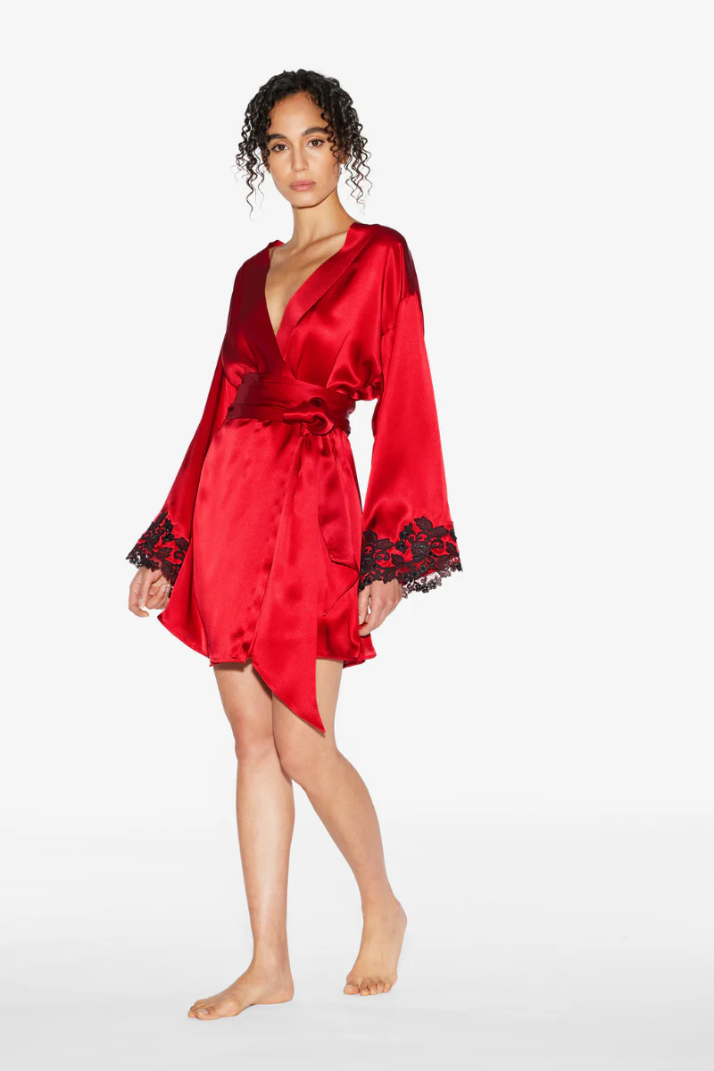 La Perla Maison Red Silk Short Robe With Frastaglio - Image 2